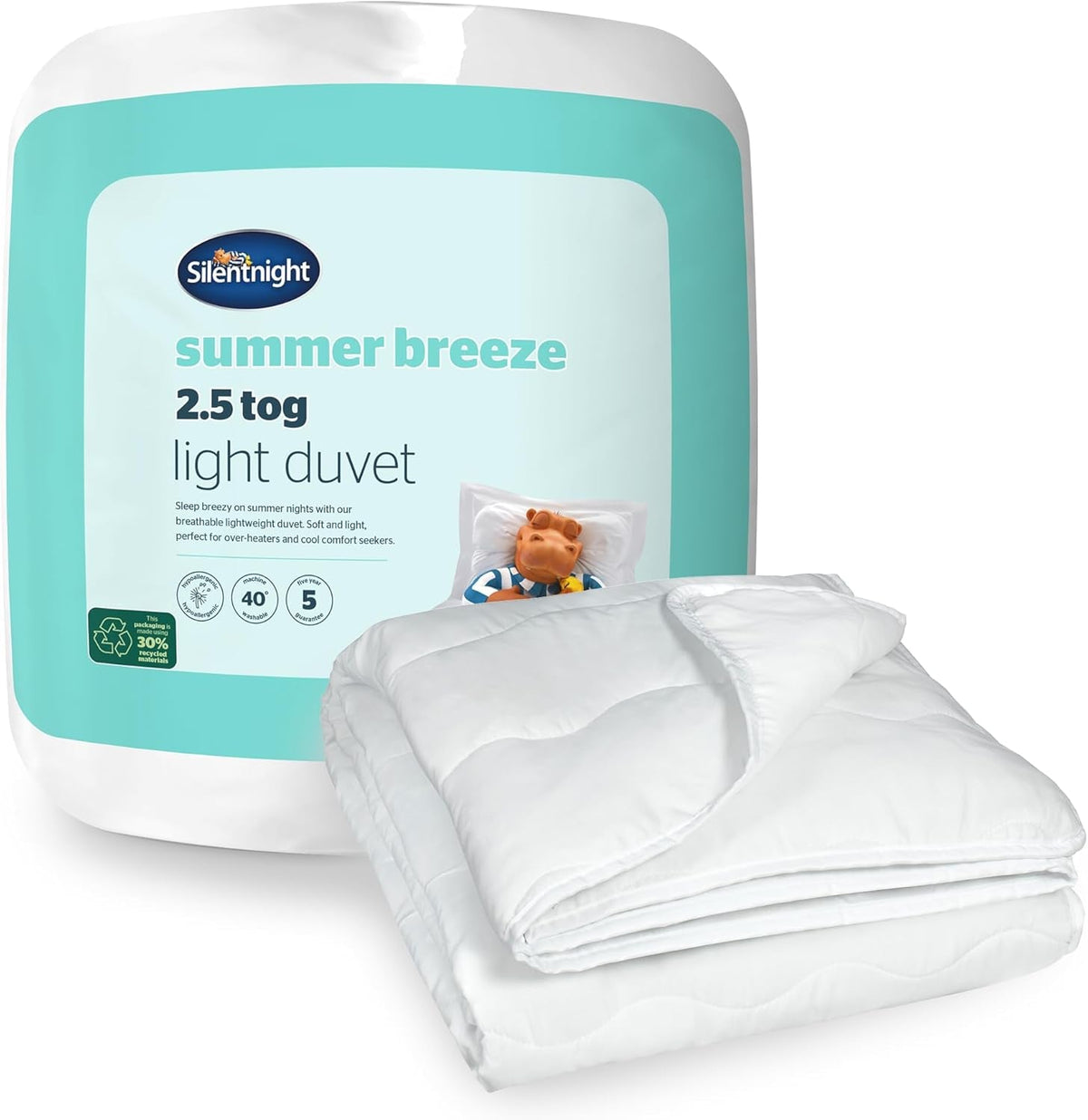 Silentnight Summer Breeze Bettdecke für Einzelbett, 2,5 Tog, leichte Sommerdecke, ideal für warme Nächte und heiße Schlafzimmer, hypoallergen und maschinenwaschbar, Einzelbett, 200 x 135 cm Naty Shop Bettdecken und Steppdecken, Standard-weißes Einzelbett