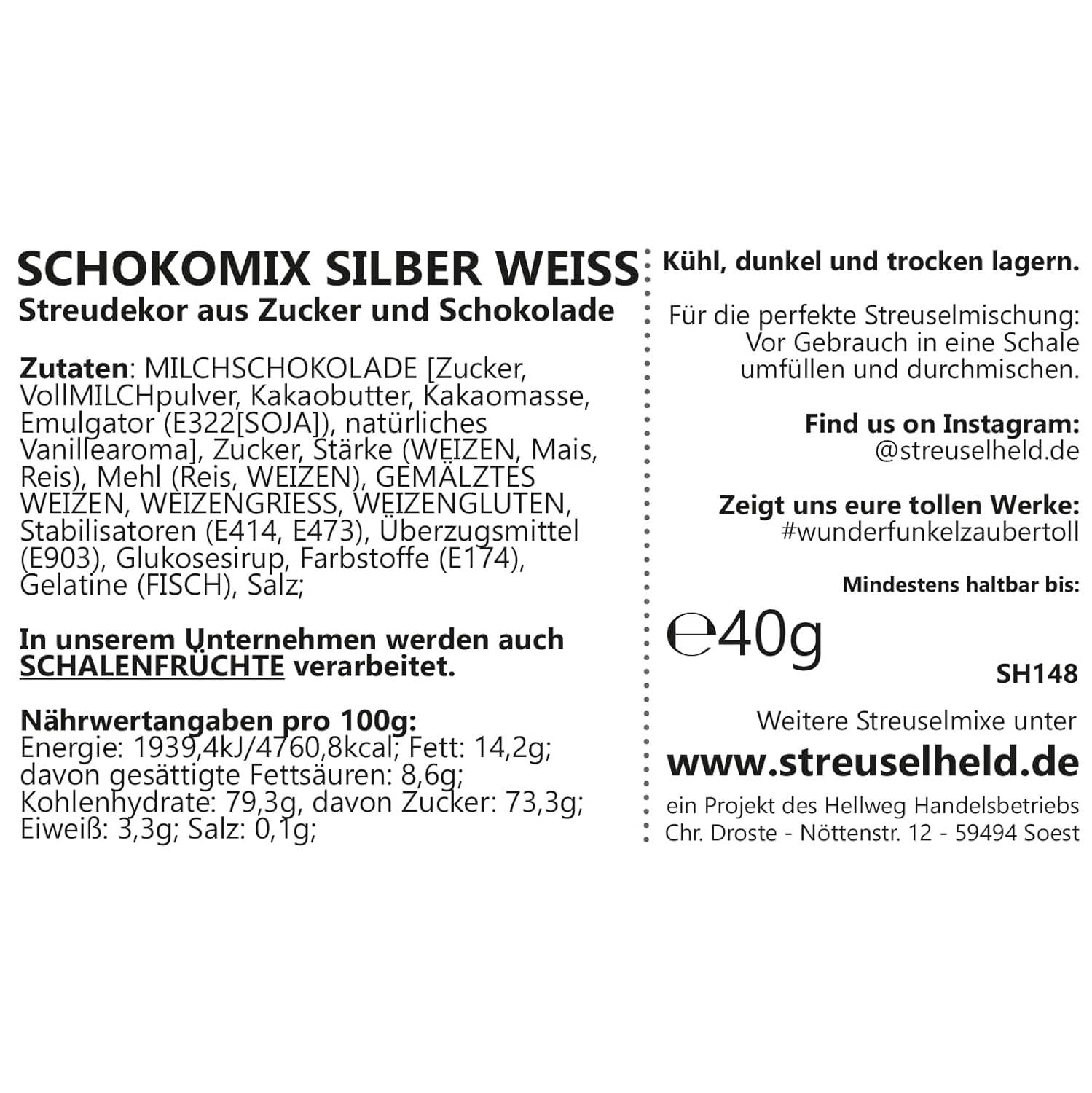 Streusel Hero Chocolate Mix Silberweiße Streusel, 40 Gramm Naty Shop