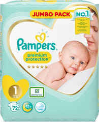 Pampers Premium Protection Windeln für Neugeborene, Jumbo-Packung, Größe 1, 72 Stück
