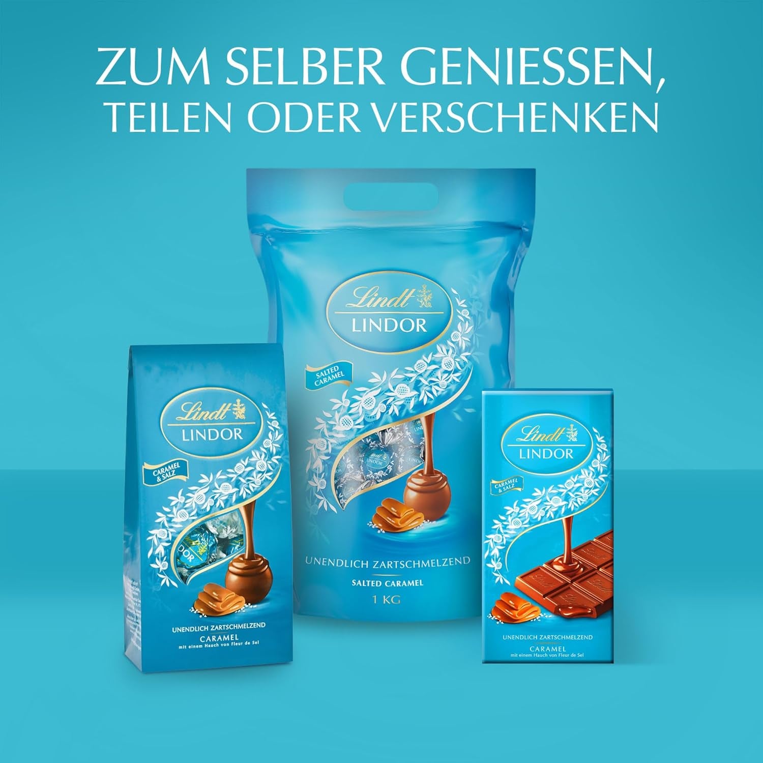 Lindt-Schokolade | LINDOR gesalzenes Karamell-Kornett | 500g | 38 Milchschokoladenkugeln mit Salzkaramellfüllung | Geschenk aus Schokolade