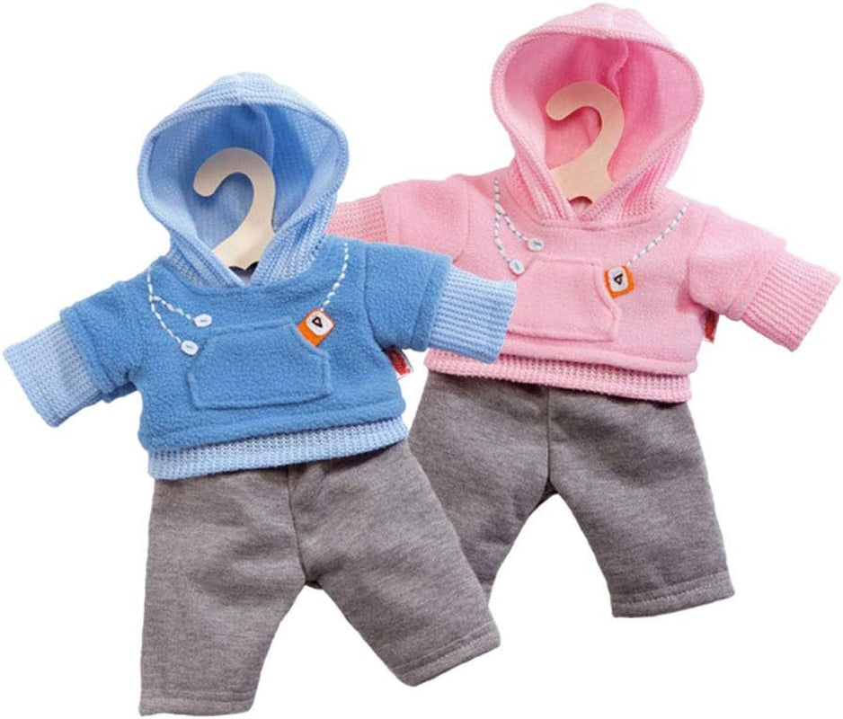 Heless 2240 - Jogginganzug für Puppen, 2-teilig, in den Farbvarianten Blau oder Pink, 1 von 2 Designs (optional), Größe 35 - 45 cm