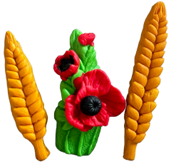Set 3 decoratiuni comestibile din pasta de zahar, Vara, grâu si maci Decoratiuni din Pasta de Zahar Naty Shop