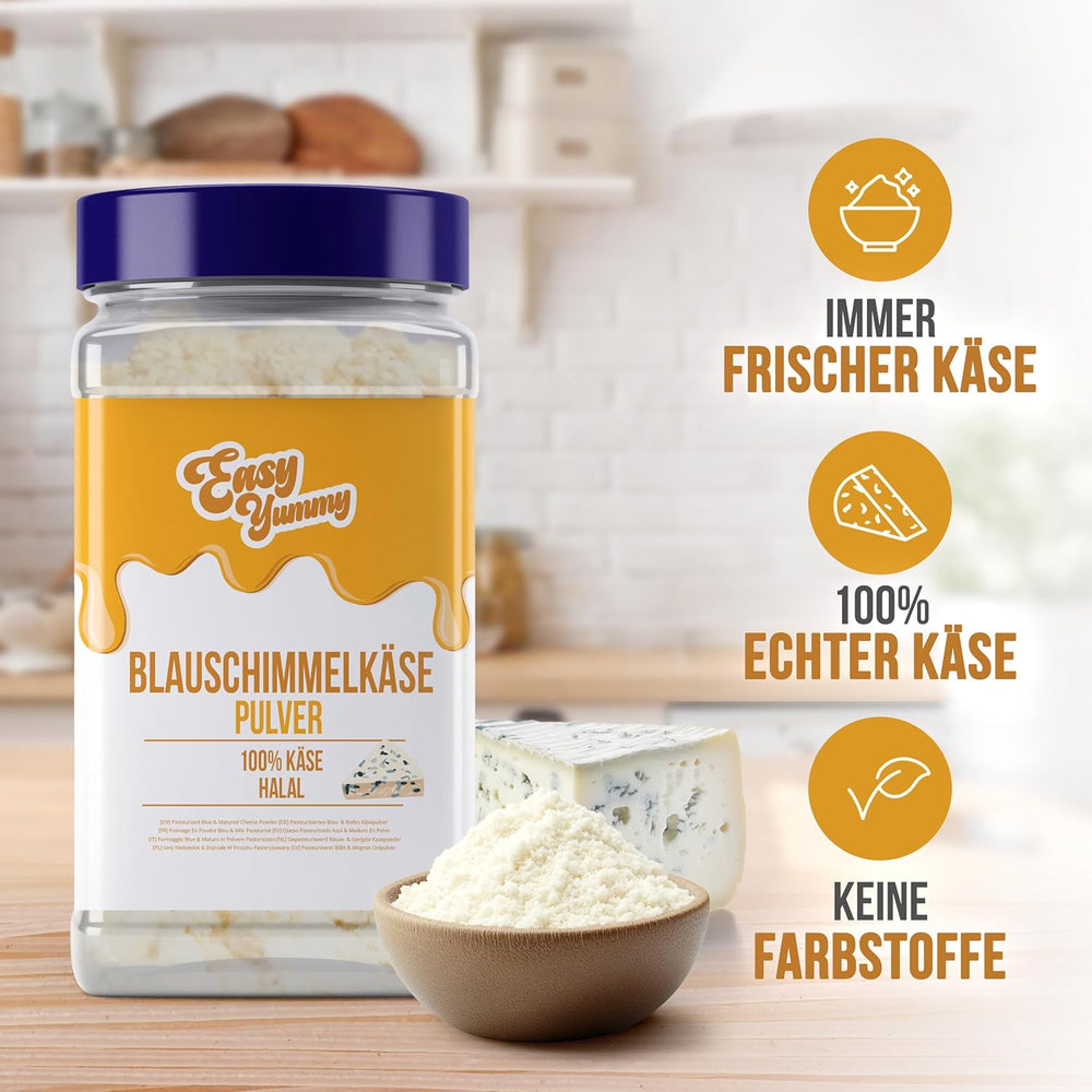 EASY YUMMY - Käsepulver 300g | Instant Käsegeschmack für Mahlzeiten & Snacks | Immer bereit, keine Kühlung nötig | Aus 100 % echtem Käse | Ideal als Popcorn-Topping