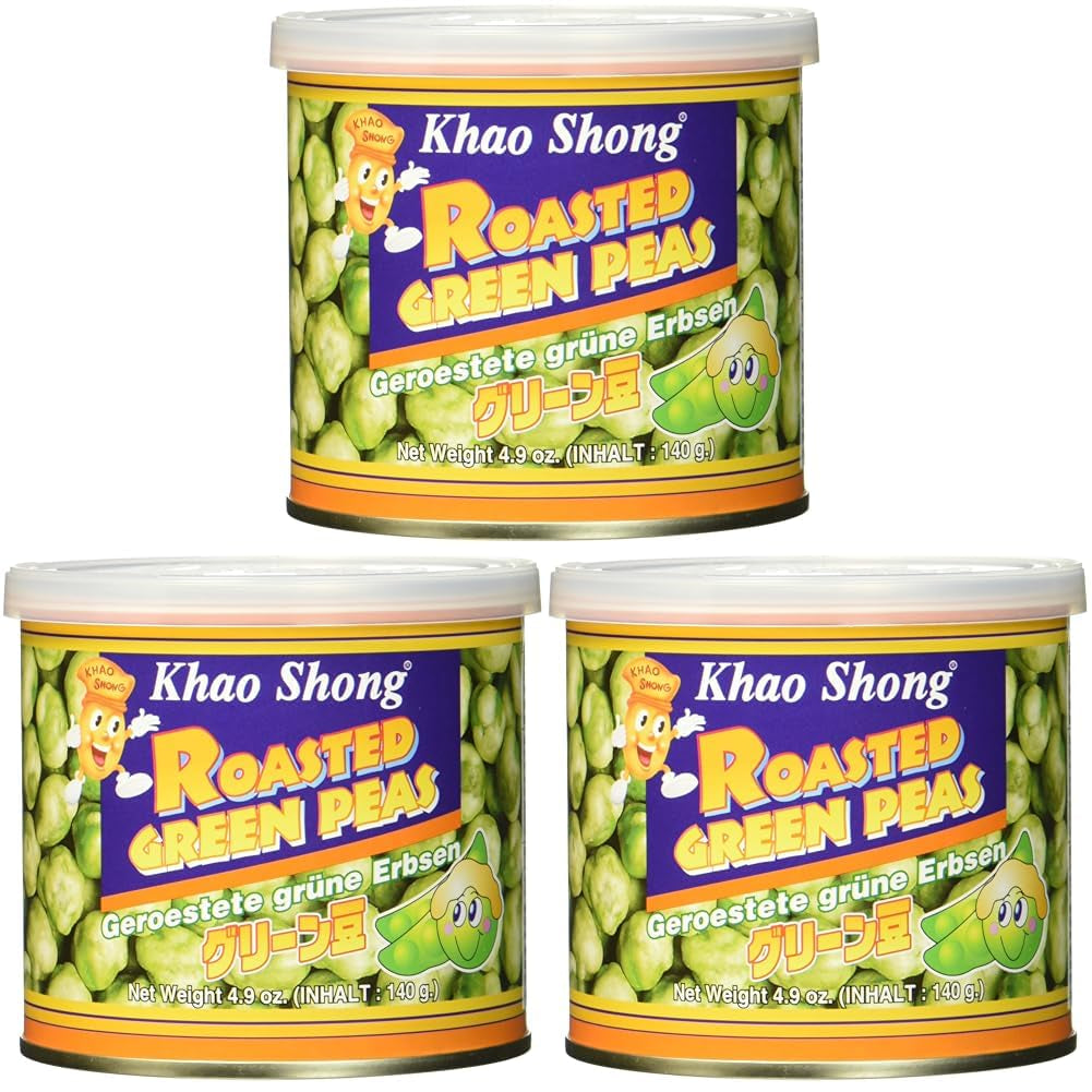 Khao Shong Gebratene grüne Erbsen mit Wasabi, knusprige Erbsen in würzigem Teig, eine fettarme Alternative zu Nüssen, mittelscharf, 1 140-g-Dose | 140 g (1 Packung)