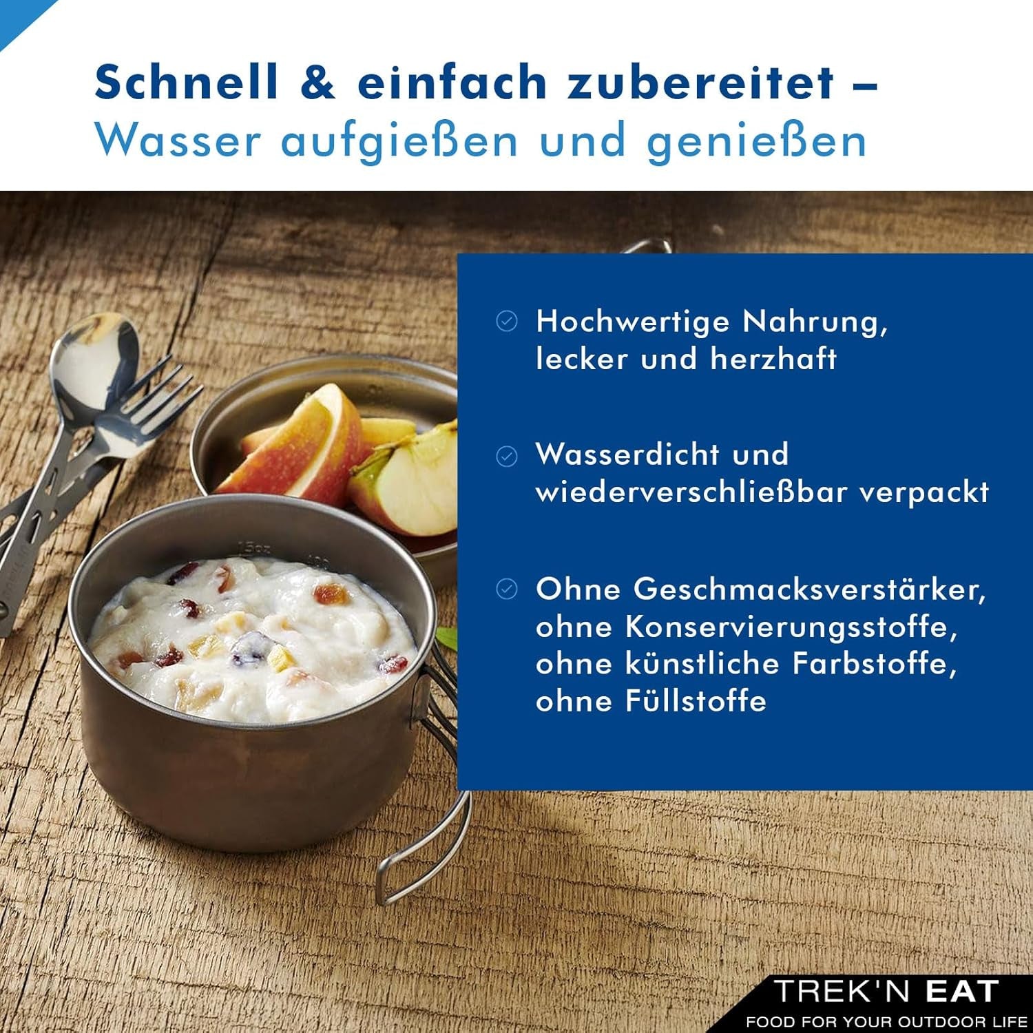 Trek'n Eat Fruity Semolina Pudding – Cremiges, fruchtiges Grießdessert für Outdoor-Aktivitäten, Wandern und Notfallbedarf | Fertiger Grießpudding mit Wasser, lange haltbar, ohne Zusatzstoffe