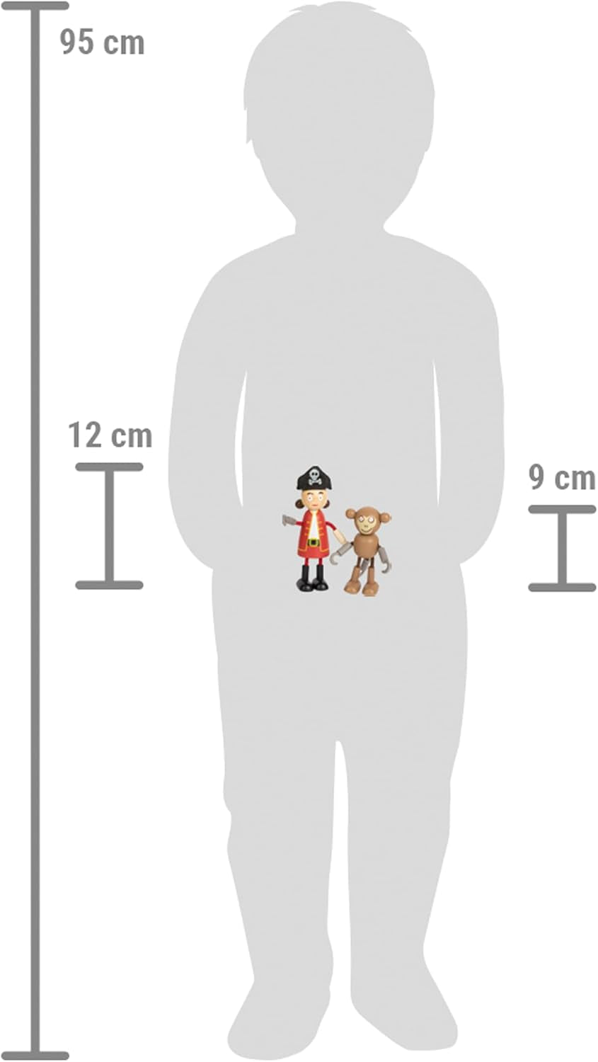 Păpuși pirat flexibile din lemn Small Foot, 5 pirați și 1 maimuță, detaliate și flexibile, vârste 3+, 12412