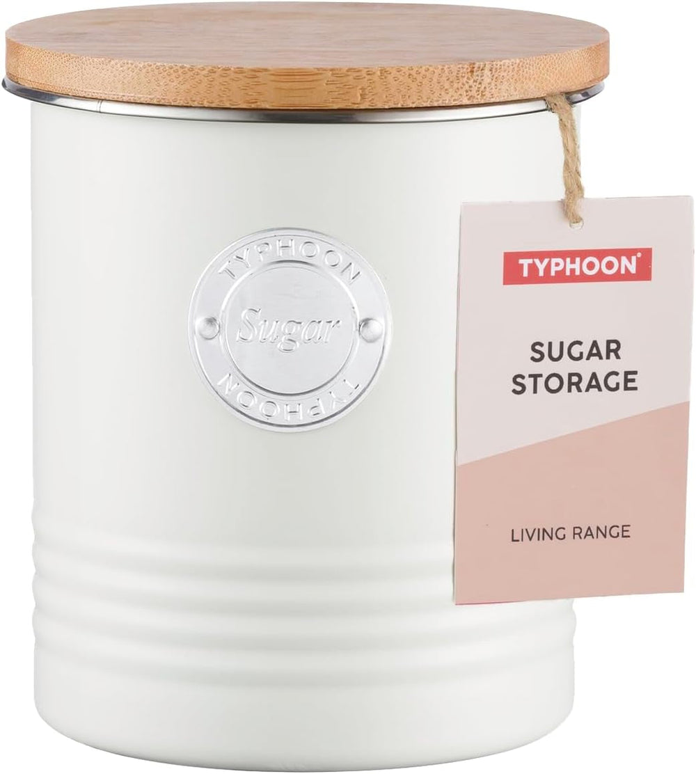LIVING collection, bol de zahăr cu capac | cremă pastel | cutie de depozitare 1 L bucătărie pentru zahăr | recipient din oțel pentru zahăr cu capac | borcane de depozitare etanșe din bambus cu capac Cutii depozitare alimente Naty Shop