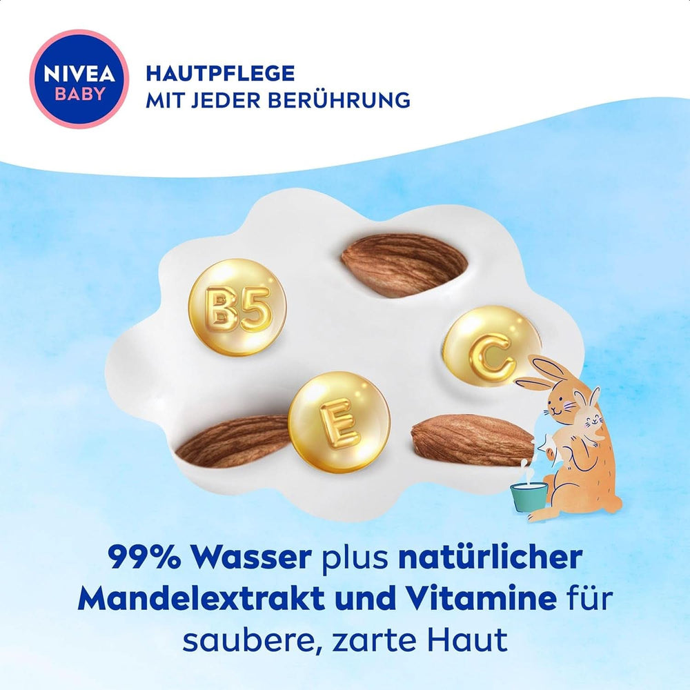 NIVEA Baby AQUA Feuchttücher, Baby Feuchttücher Zur Sanften Reinigung Empfindlicher Haut, Hypoallergene Und Parfümfreie Feuchttücher Für Babys Mit 99% Wasser (1 X 57 Stück) Baby Wet Wipes Naty Shop