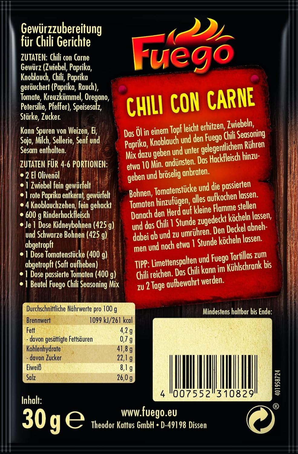 - Chili con Carne Gewürzmischung | Würzmischung für Chili con Carne, vegetarisches Chili ohne Carne | Für 4-6 Portionen Vegan, ohne Geschmacksverstärker | 30 g im Beutel