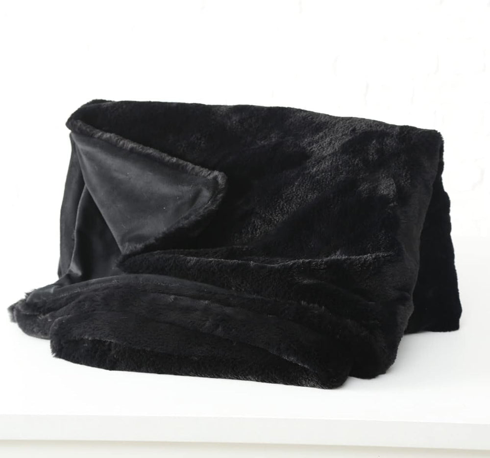 Boltze Storan Decke (Größe 150 x 200 cm, beige Farbe, bequeme Polyesterdecke, ideal für kalte Winterabende, Felloptik) 1015378 BOLTZE Betten und Decken Schwarz