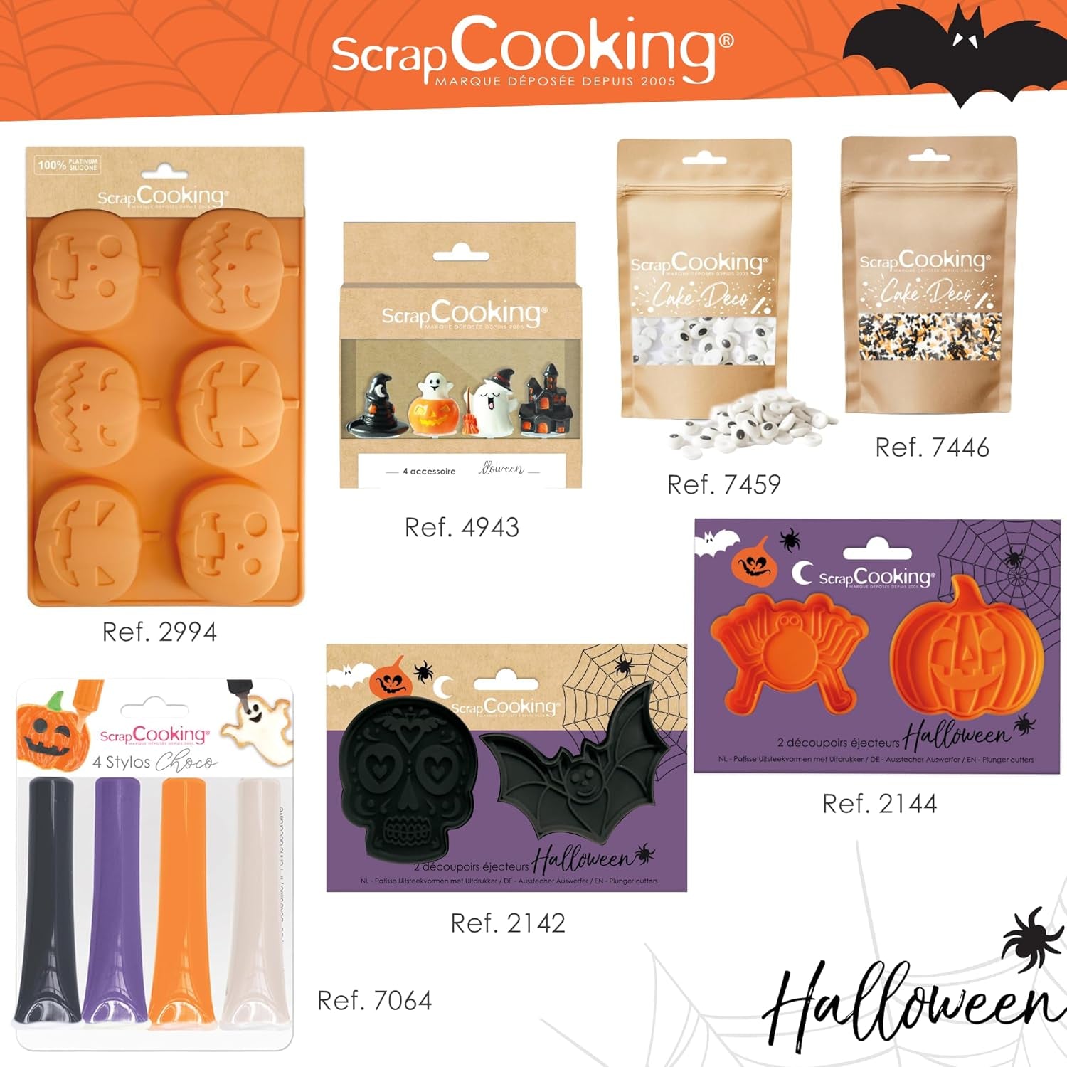 ScrapCooking - 2 Forme de Biscuiți Halloween – Calavera și Liliac – Forme de Biscuiți 3D – Forme de Gofrare – Craniu Mexican – Forme de Biscuiți – 2142