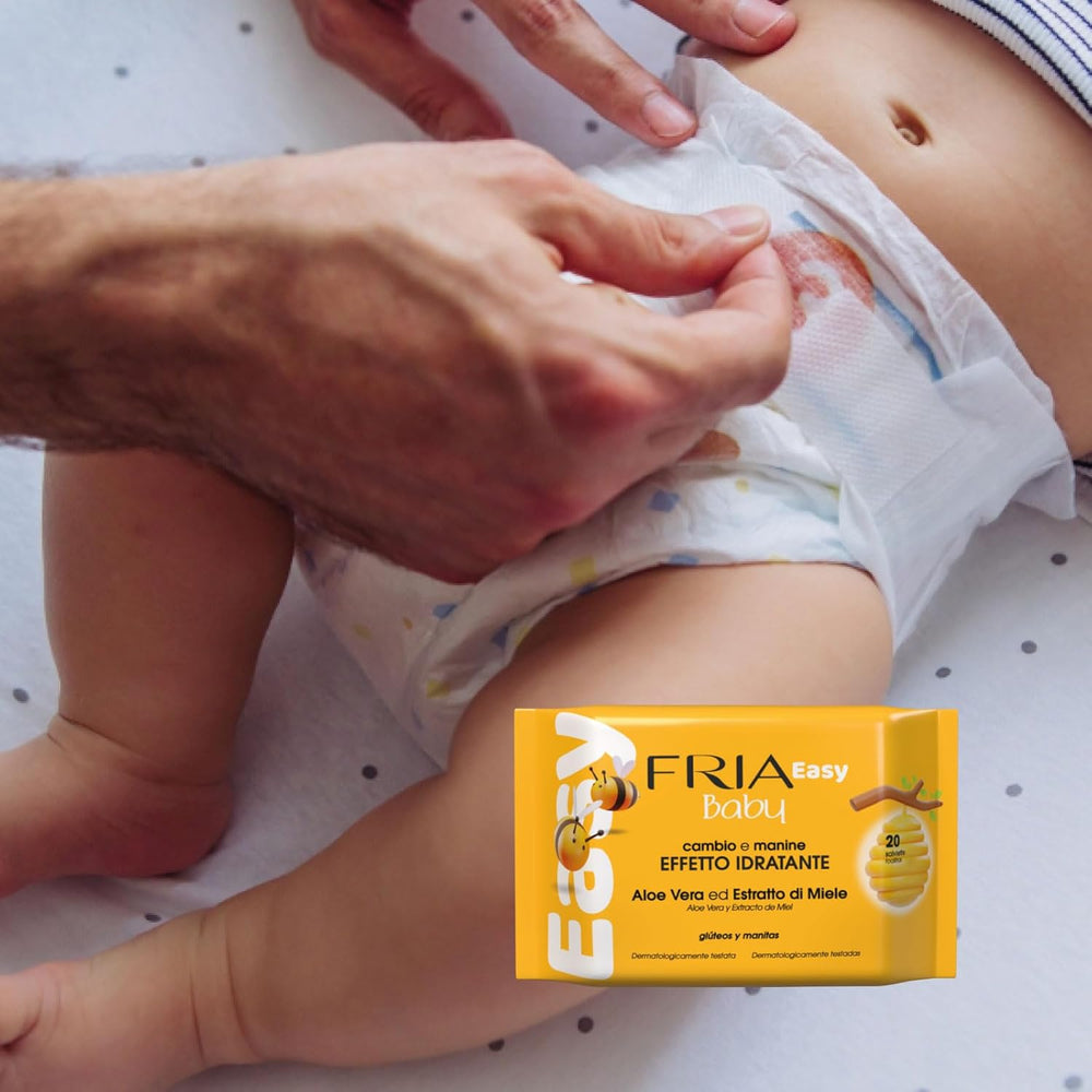 Easy Baby Feuchttücher mit Aloe Vera und Honigextrakt, feuchtigkeitsspendend für die Haut, dermatologisch getestet, Packung mit 20 Tüchern