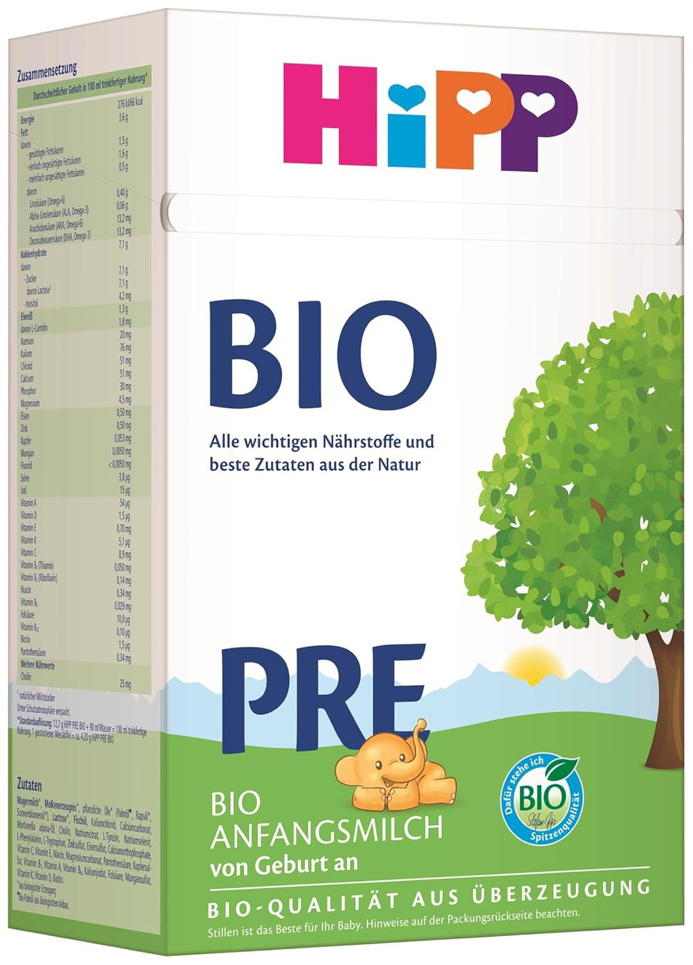 HiPP PRE Bio-Säuglingsmilch (4 x 600g), ab der Geburt, enthält als Kohlenhydrat ausschließlich Laktose, in bester Bio-Qualität