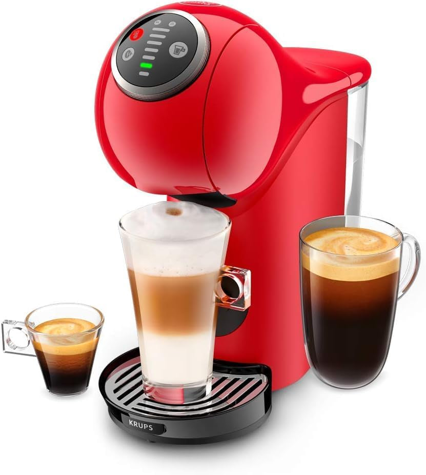 NESCAFÉ DOLCE GUSTO Krups KP3405 Genio S Plus Capsule Machine | Espresso Boost, 15 Bar Pump Pressure | 0.8 L Water Tank | 1500 Watt | Colour Red mit Latte Macchiato