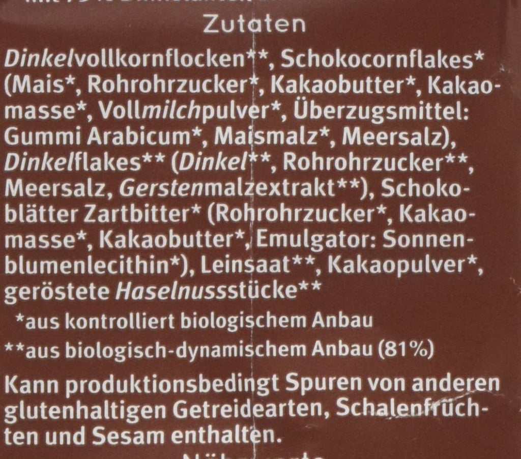 Bauck HOF Dinkelmüsli Schokozart, 425G (1Er Pack) Cereale Naty Shop