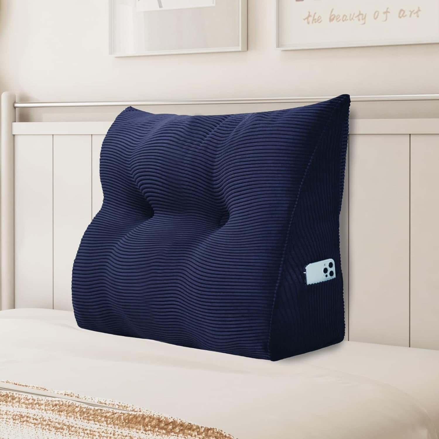 Pernă Johnear cu pană, pernă de citit pentru pat și canapea, pernă pentru spătar, pernă pentru tăblie, pernă lombară triunghiulară mare (gri, 45 cm)