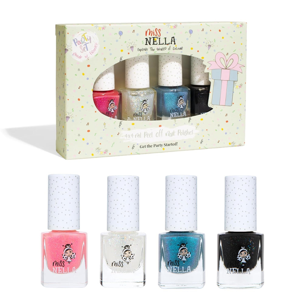 Miss Nella Magic Collection 4-teiliges Glitzer-Nagellack-Set: Rosa, Rot, Gold und Blau, spezieller entfernbarer Nagellack für Kinder, ungiftig, auf Wasserbasis, geruchlos
