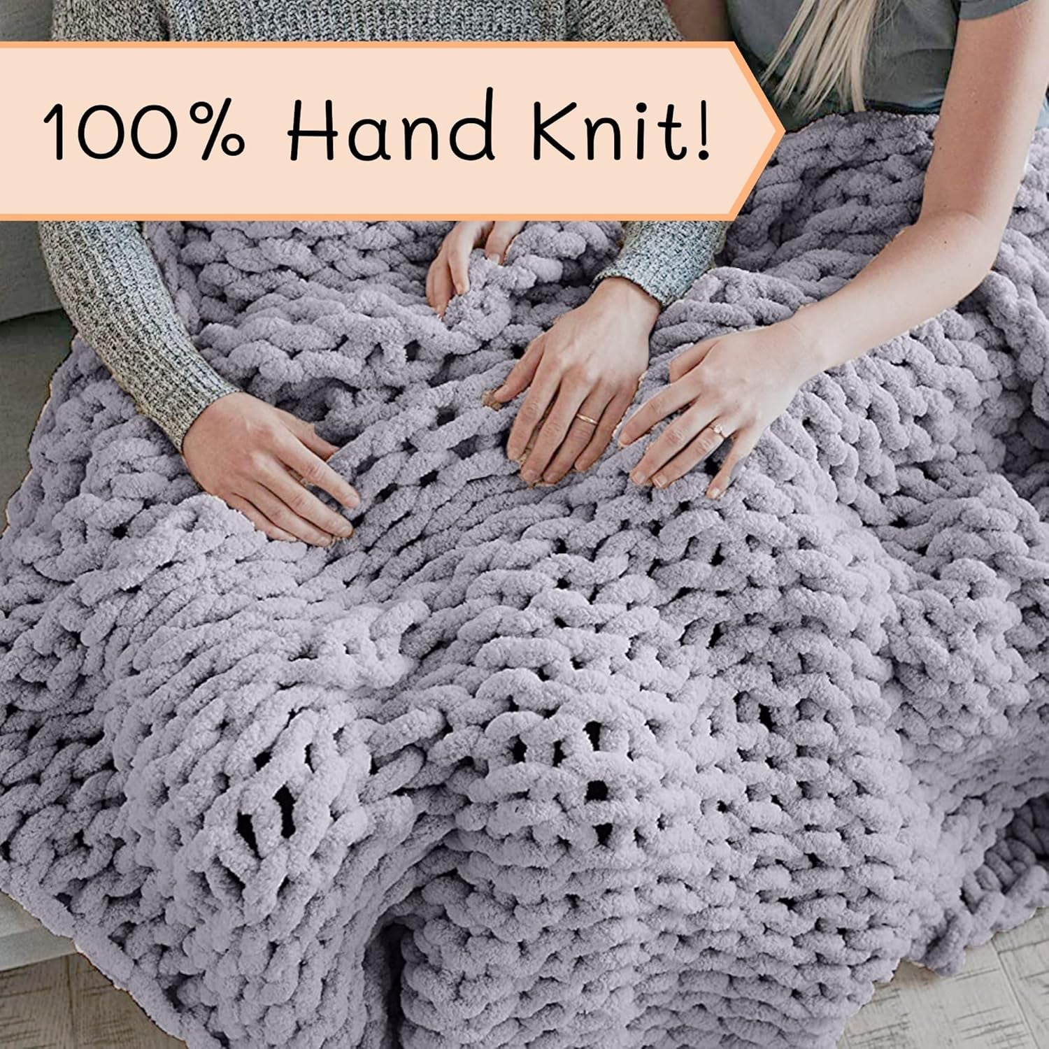 Grobstrickdecke, Überwurf, 100 % handgestrickt mit Jumbo-Chenillegarn (127 x 152,4 cm, Fliedergrau) Betten und Decken Adyrescia