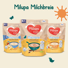 Milupa Stracciatella Milchbrei – Glutenfreies, palmölfreies Babymüsli – Frei von Konservierungs- und Farbstoffen – Ab 8 Monaten – 4 x 400 g