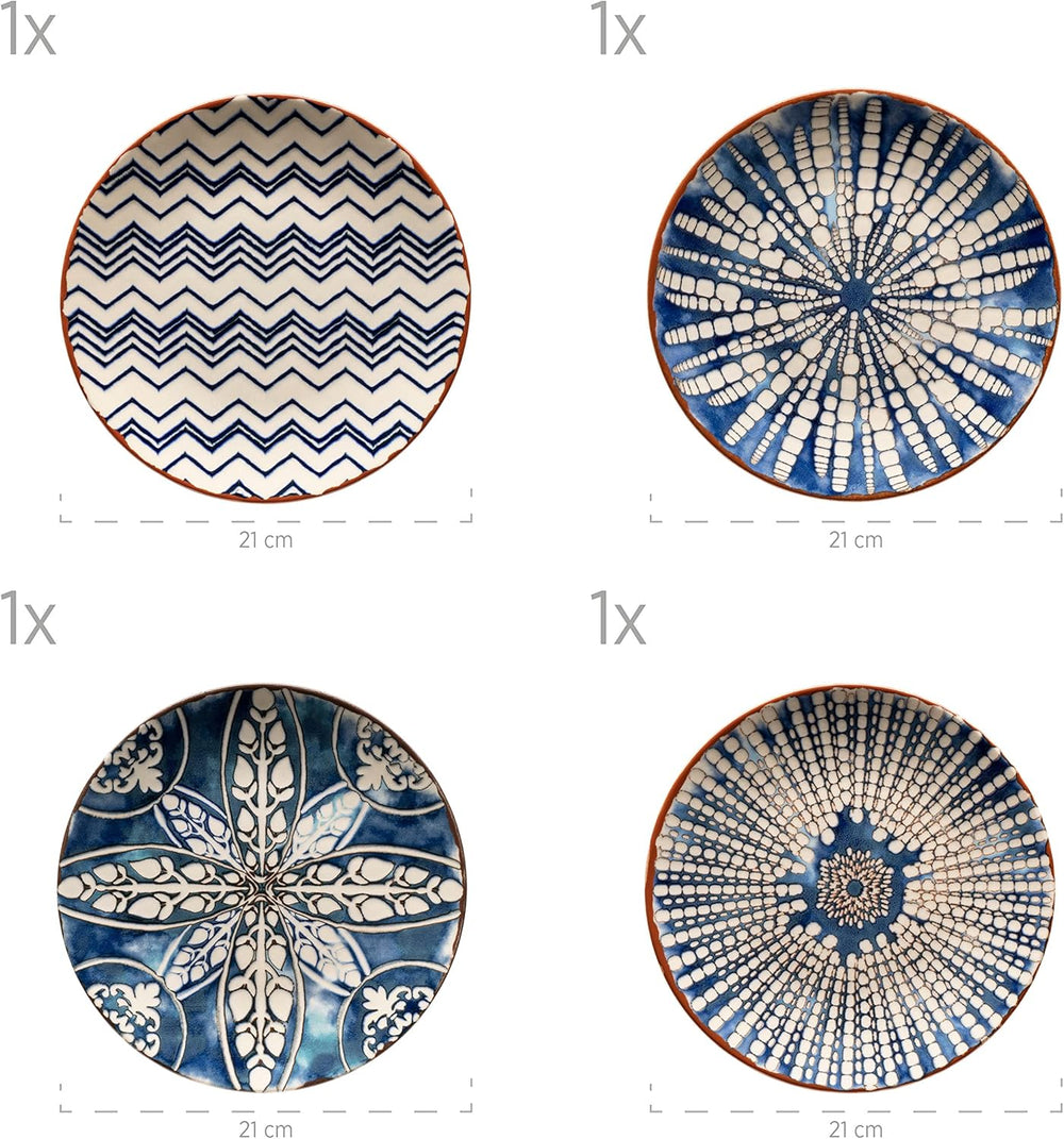 Serviciu de masă MÄSER 934017 Iberico Blue pentru 4 persoane, format din 12 piese, în stil maur, cu diverse modele vintage în alb și albastru, ceramică