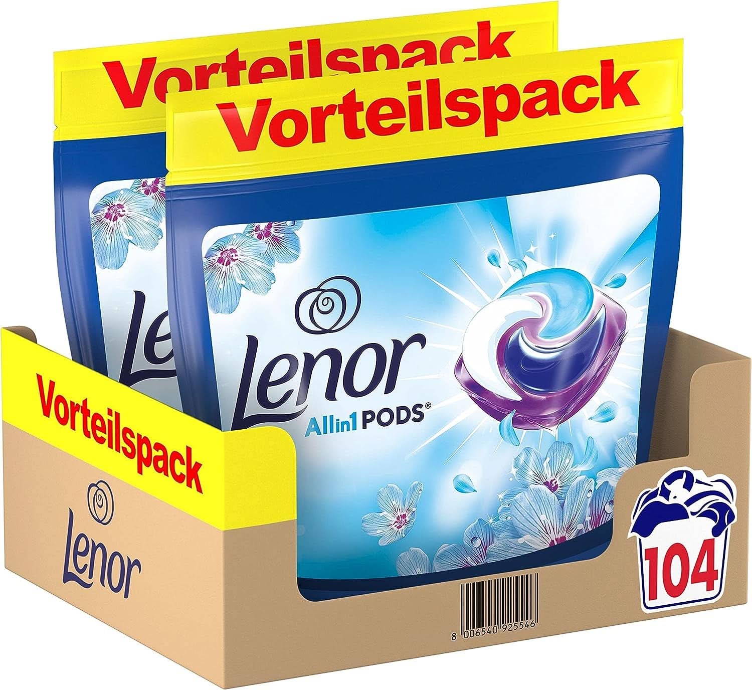 Lenor PODS All-In-1-Waschmittel, 104 Kapseln, 3-mal längere Frische und Tiefenreinigung auch bei Kaltwäsche Naty Shop Classic Model