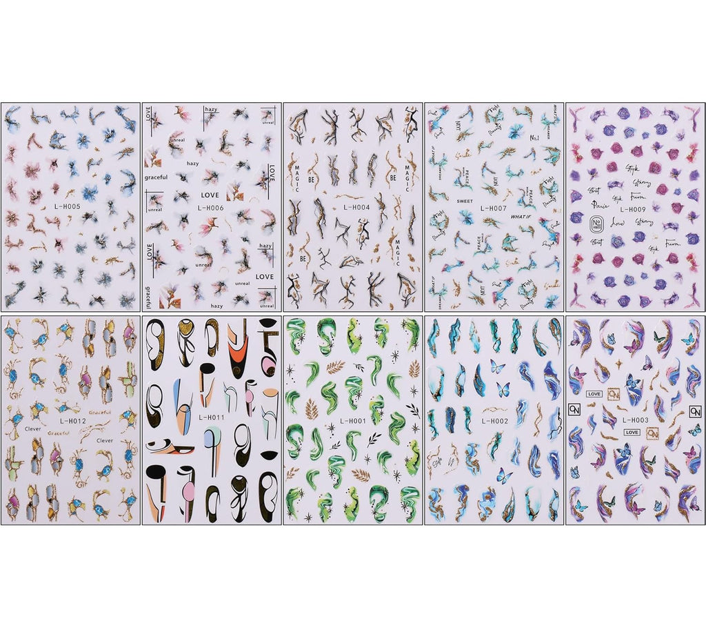 Jmeowio JMEOWIO Nagelsticker Marmor Französische Spitze 10 Blatt Nail Art Sticker Selbstklebend Nagelaufkleber Bunt Dekoration Nageldesign Zubehör