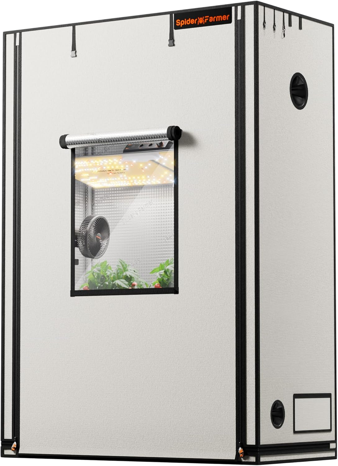 Spider Farmer Pro 70 x 140 x 200 cm großes Wachstumszelt mit Rolltür, Beobachtungsfenster, abnehmbarer Bodenplatte, Mylar 2000D-Gewebe, für Indoor-Hydrokulturen mit SF4000, G4500, SE4500