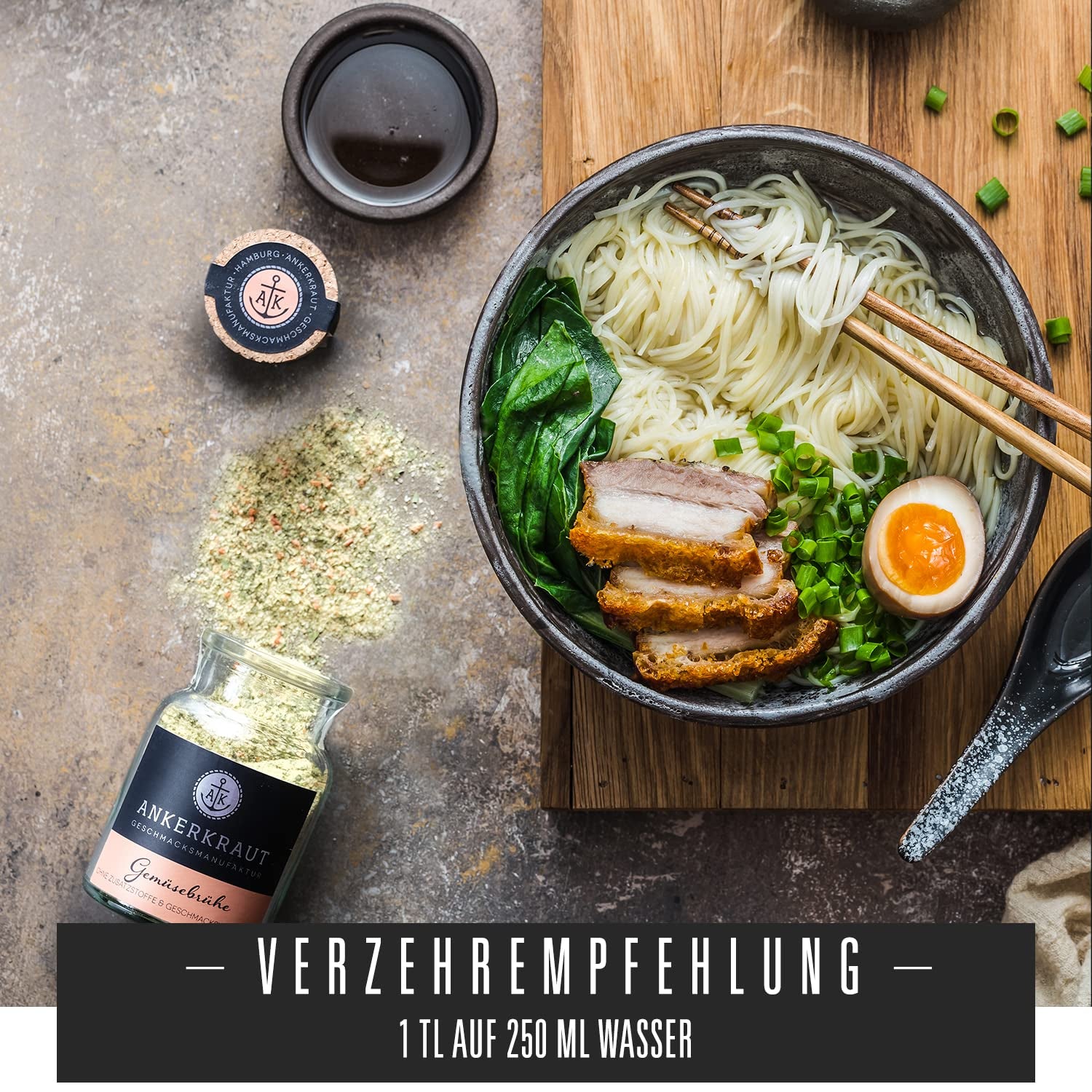 Ankerkraut Gemüsebrühe, ohne Edelsteinverstärker, ohne Zucker, 90g im Korkglas, Mischung würzender Zutat für Brühe