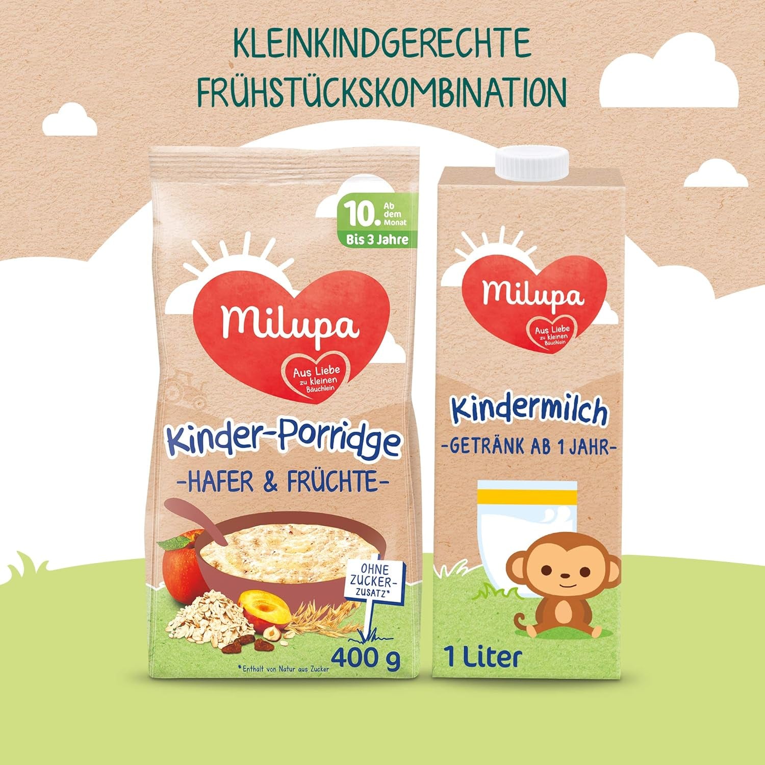 Milupa Babybrei – Hafer- und Früchtebrei, 10 Monate bis 3 Jahre Babynahrung, 1 x 400 g (2 Stück)