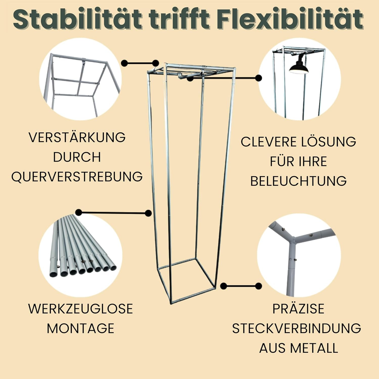 40 x 40 x 160 cm großes Grow-Zelt mit Kabelmanagementsystem, Sichtfenster, Metallrahmen, 1680D-Stoff, Tasche für Grow-Zubehör – Indoor-Growbox – bestes Gewächshaus für die Pflanzenvermehrung
