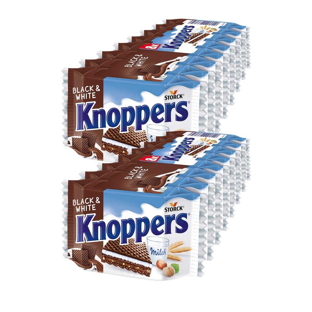 Schwarz und Weiß – 2 x 200 g (2 x 8 Stück) – Waffelscheiben gefüllt mit dunklen Kakaowaffeln, schwarzen Teigstücken, Milch und Nougatcreme