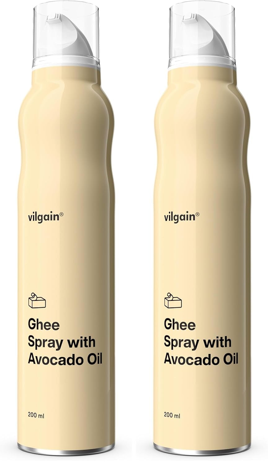 Vilgain Ghee Spray mit Avocadoöl | Laktosefrei, zum Kochen & Backen | Rauchpunkt 195°C, herzgesund, BRC-zertifiziert | Ideal für laktoseempfindliche Menschen Geschmacks-Harmonie, 200ml