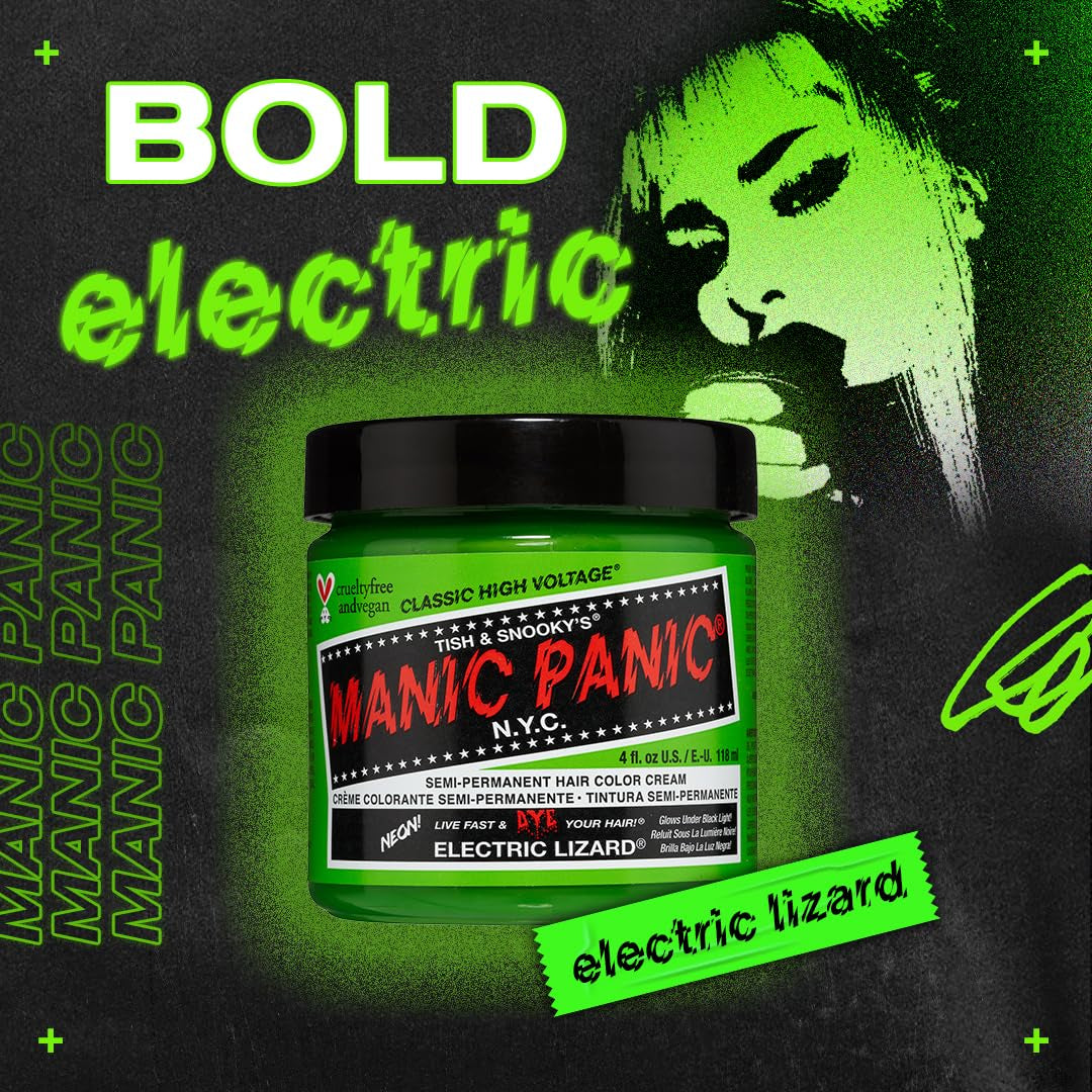 Manic Panic Electric Lizard Classic Cream, vegan, fără cruzime, vopsea de păr verde semipermanentă 118ml Vopsea pentru par Naty Shop
