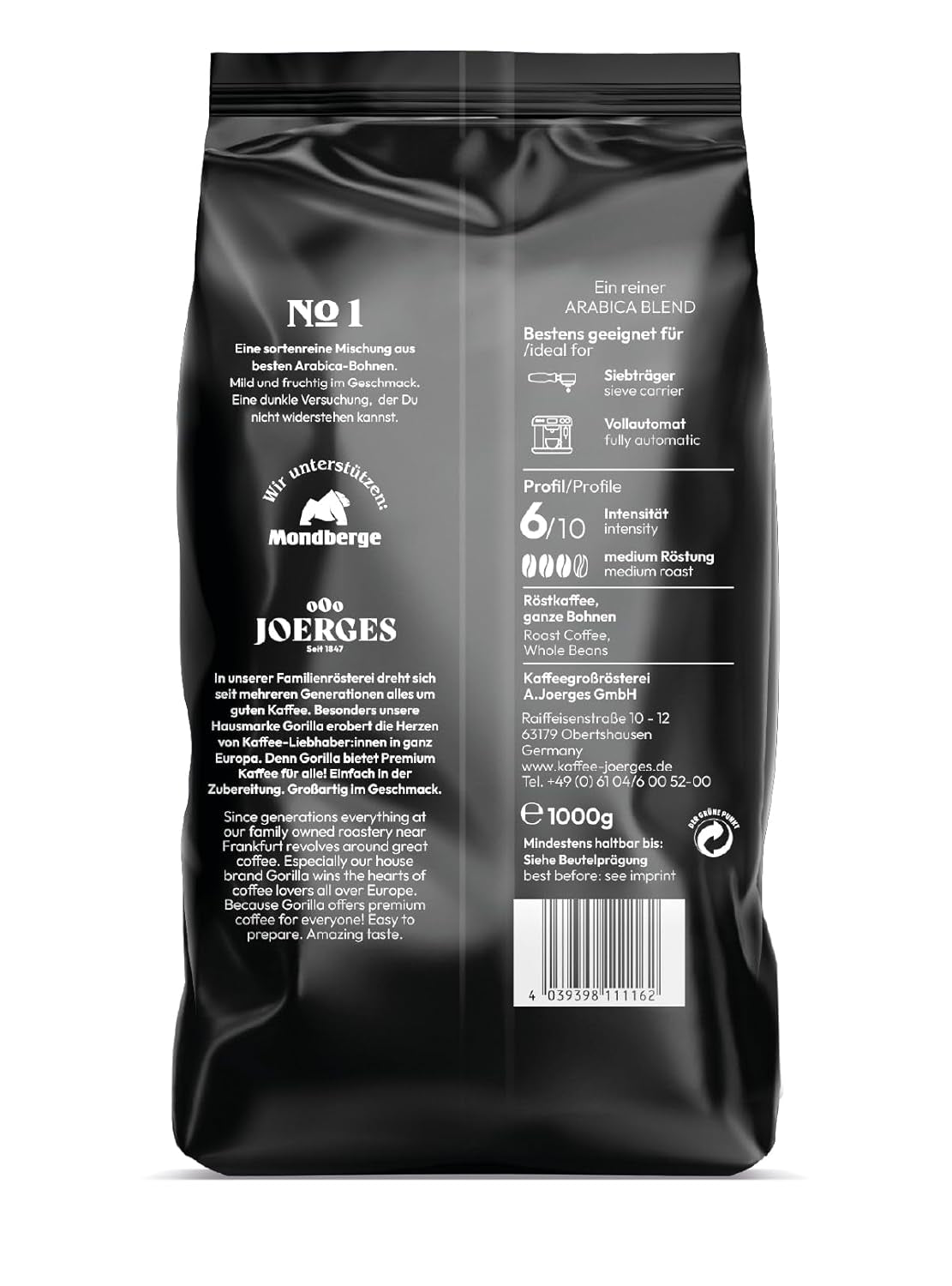 Joerges dark_roast, Espresso  Crema No.1, 1 kg (Packung mit 2)