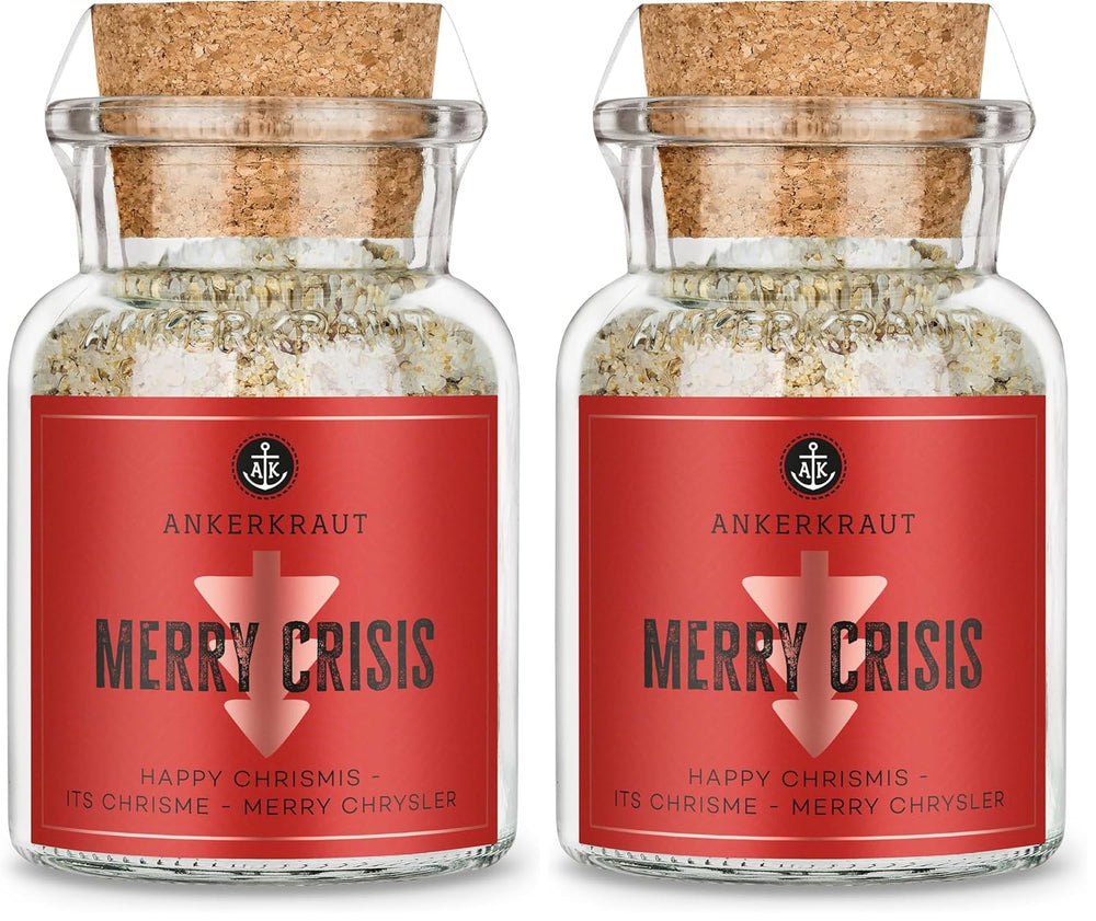Ankerkraut „Merry Crisis“ Anlass-Gewürz, Aioli Pfeffer Salz zum Verschenken, Gewürz Geschenk mit Knoblauch, 155 g im Korkenglas