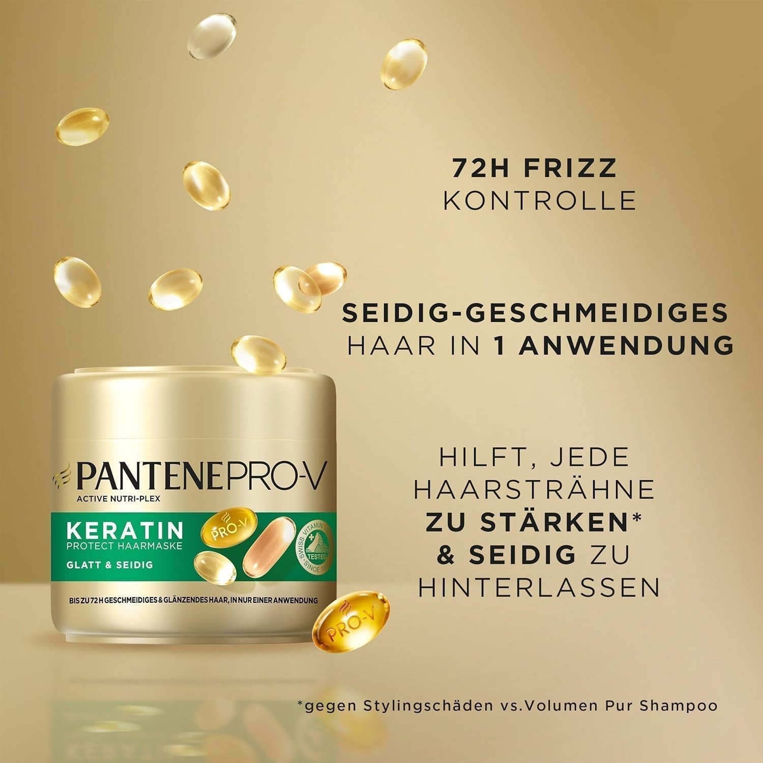 Pantene Pro-V Smooth & Silky Keratin Protect Hair Mask 500ml pentru păr creț și uscat, Până la 72 de ore de păr neted și strălucitor într-o singură aplicare, Cu formula Pro-V și Active Nutri-Plex Masca de par Naty Shop