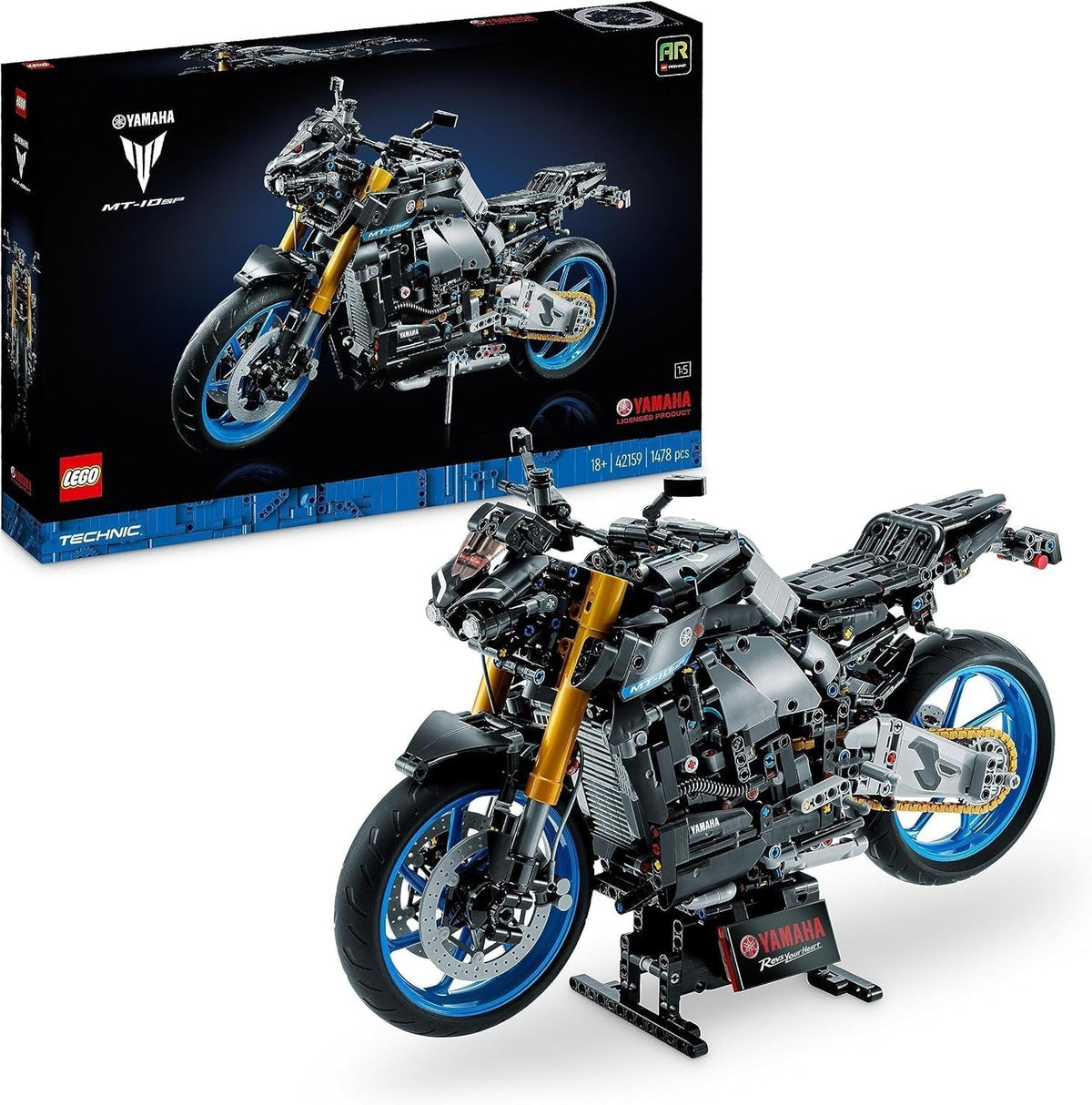 LEGO 42159 Technic Yamaha MT-10 SP Motorrad-Modellbausatz für Erwachsene, authentisches Fahrzeugmodell mit 4-Zylinder-Motor, funktionsfähige Lenkung und Ar-App, Geschenk für Männer und Frauen. Bausätze Besuchen Sie den LEGO-Store Technic Yamaha