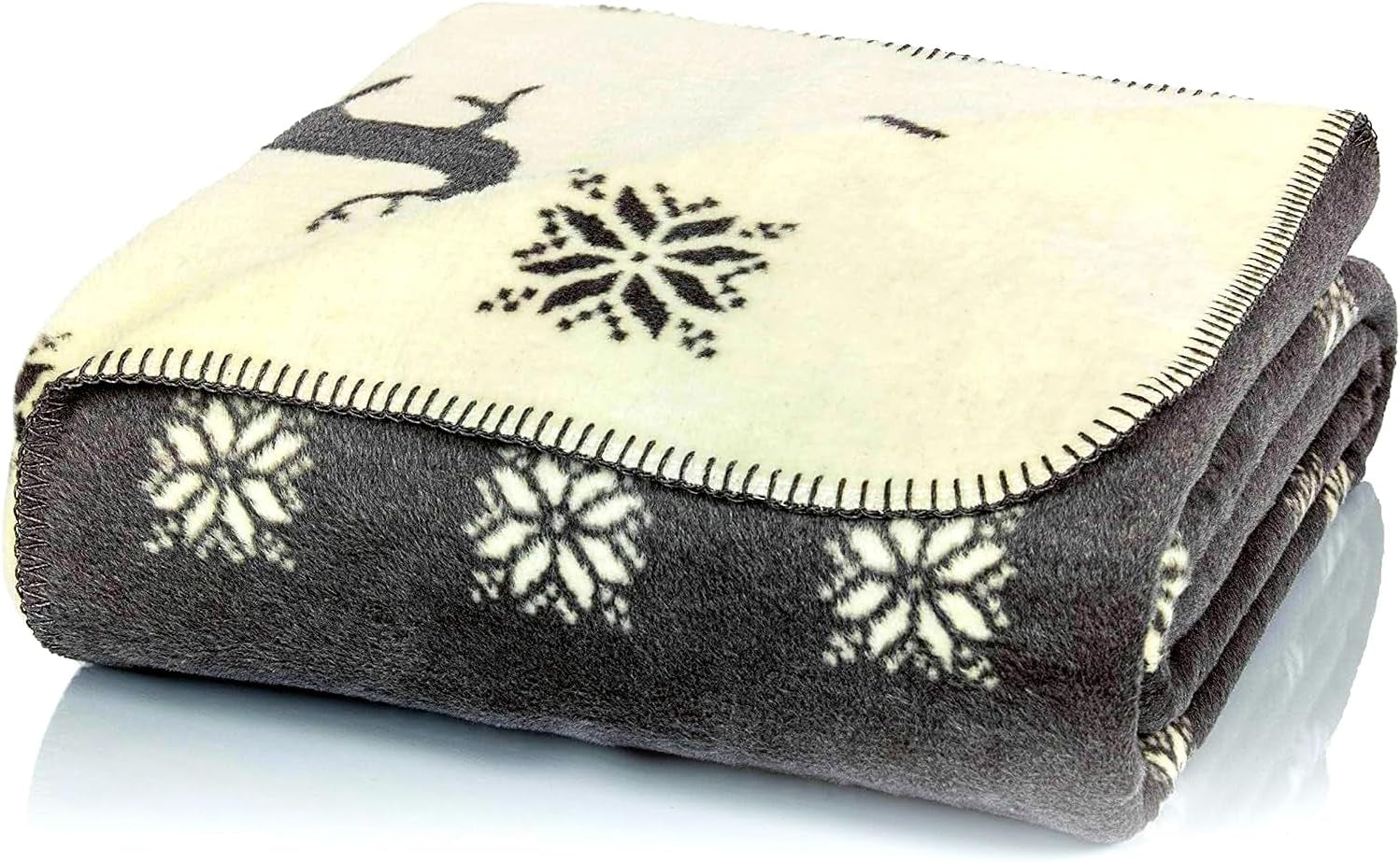 Glart grau-beige Rentierdecke XL 150 x 200 cm, weiche und warme Wolldecke als Sofadecke, Couch- und Bettdecke, Plüschüberwurf – ärmellos. Ideal für Sofas und Kinderzimmer. Betten und Decken von Glart Standard