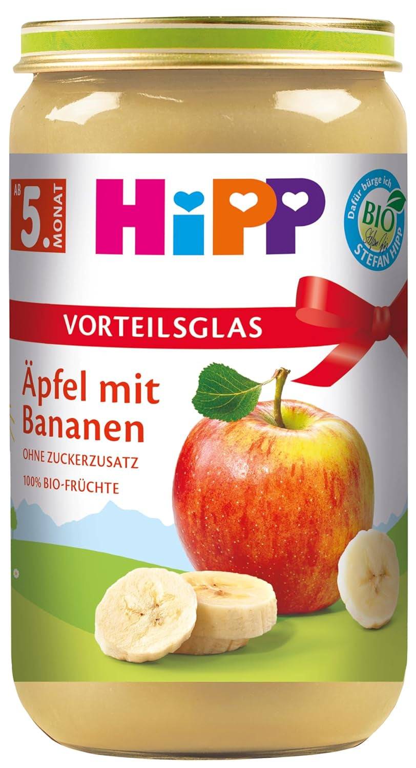 Äpfel mit Bananen und HiPP Bio-Früchten (6 x 250g), ab 5 Monaten, ohne Zuckerzusatz, 100 % Frucht, beste Bio-Qualität