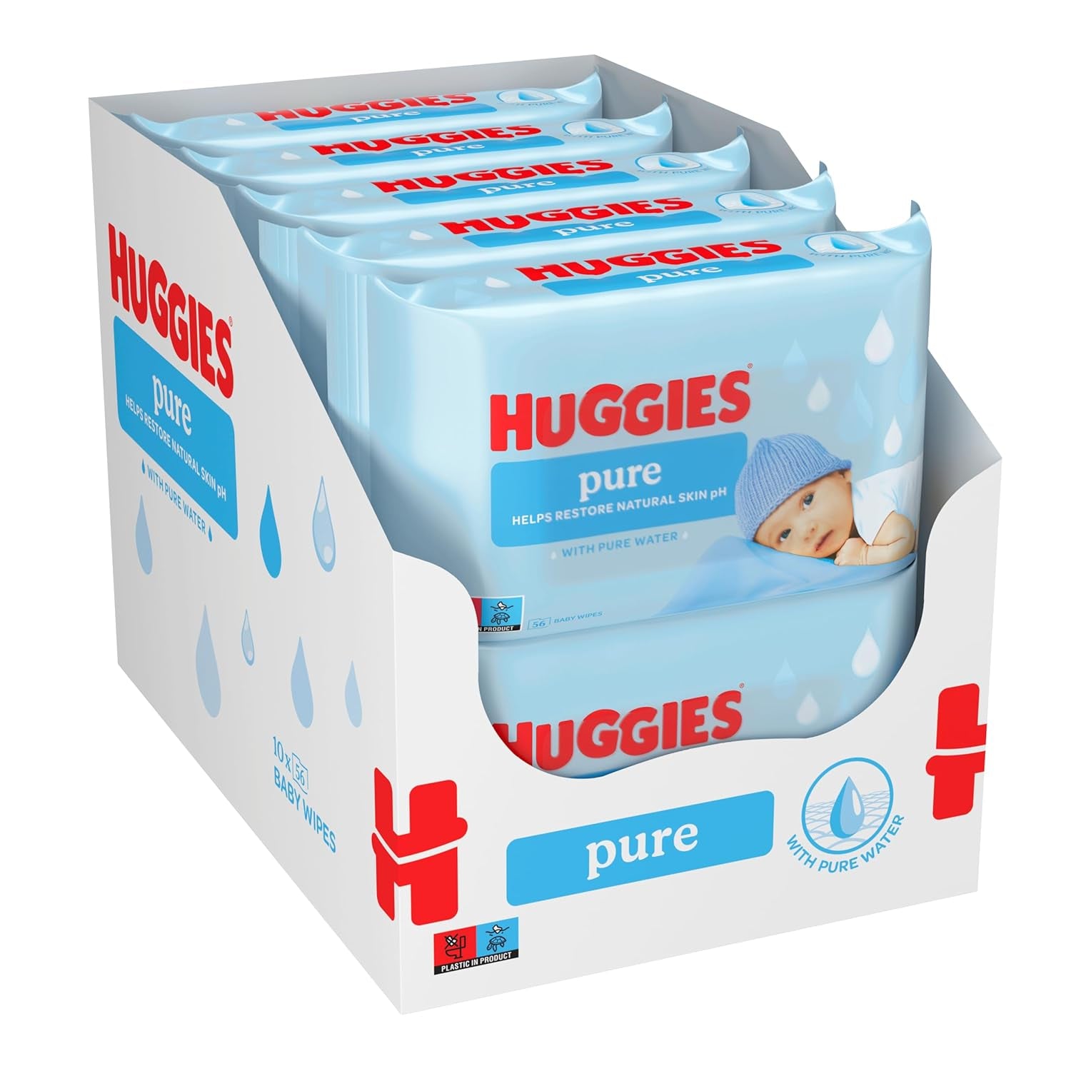 Huggies Pure Baby-Feuchttücher, 18er-Pack (insgesamt 1008 Tücher) – 99 % reines Wasser – parfümfrei für sanfte Reinigung und Schutz – natürliche Tücher