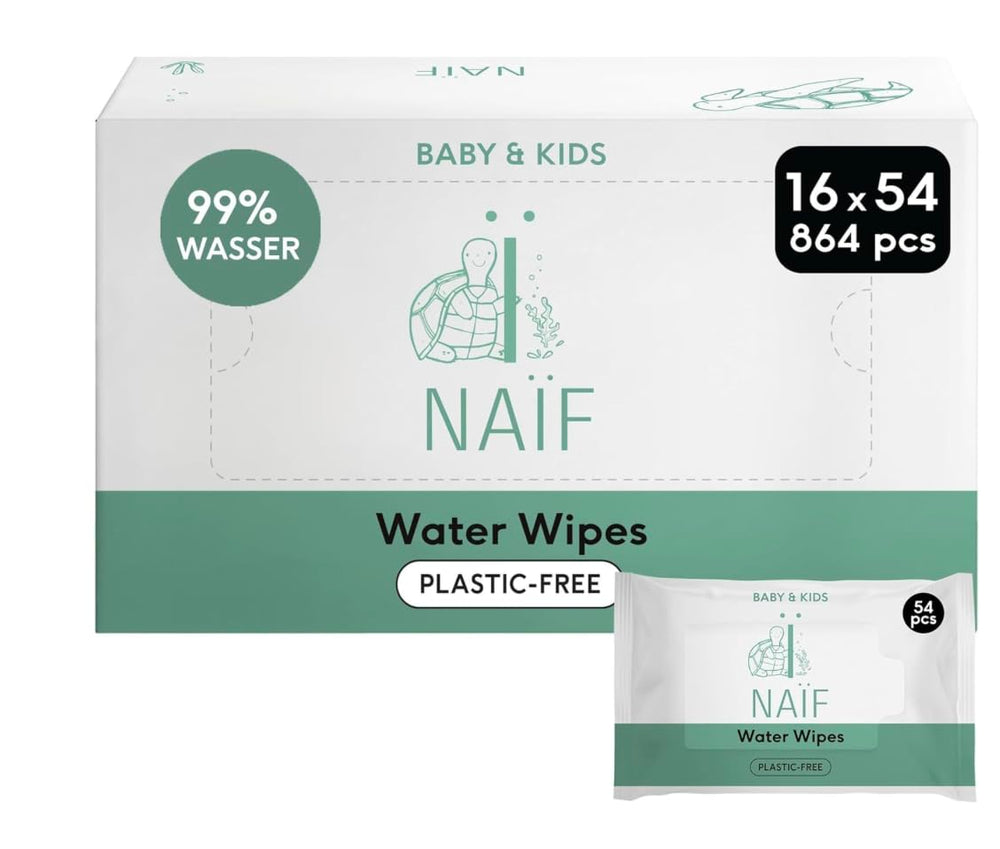 Plastikfreie Baby-Feuchttücher von Naïf, 432 Stück (8er-Pack x 54 Tücher) – Pflege für Babys Po, Körper und Gesicht – 99 % Wasser – 0 % Duftstoffe und Alkohol – Box mit nachhaltigen Feuchttüchern, empfindlicher Eukalyptus