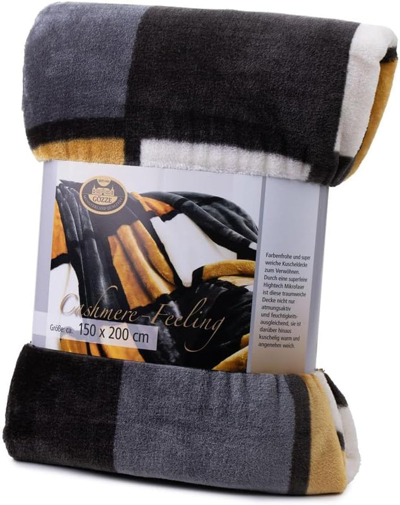 Gözze - Pătură moale și confortabilă, senzație de cașmir, greutate mare a țesăturii 500 G/M², Antigua, 150 X 200 Cm - Muștar/Negru/Alb Paturi si Cuverturi Besuche den GÃ¶zze-Store