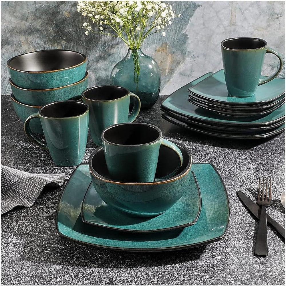 Set de veselă pătrat Soho Lounge 102534.16RM, gresie, turcoaz