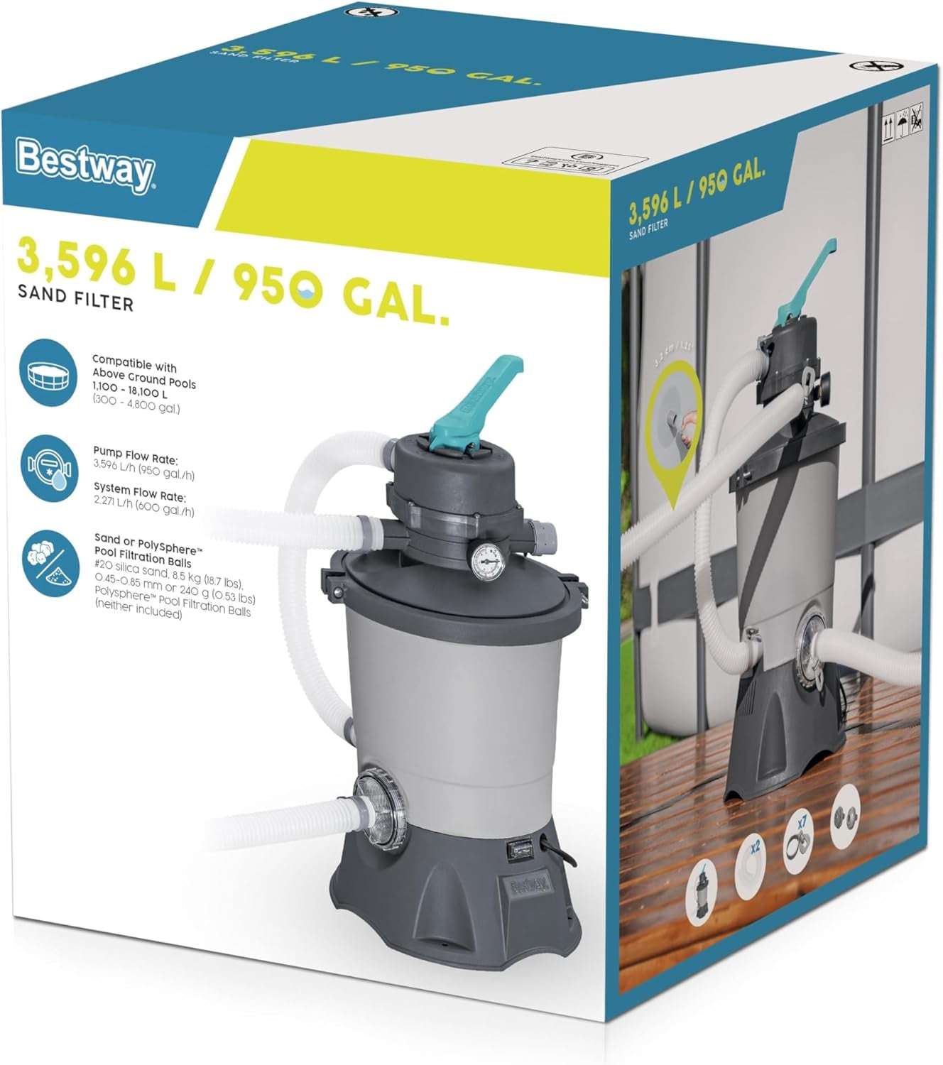 Bestway 58515-7 Pompă cu filtru de nisip, 3.596 l, Gri
