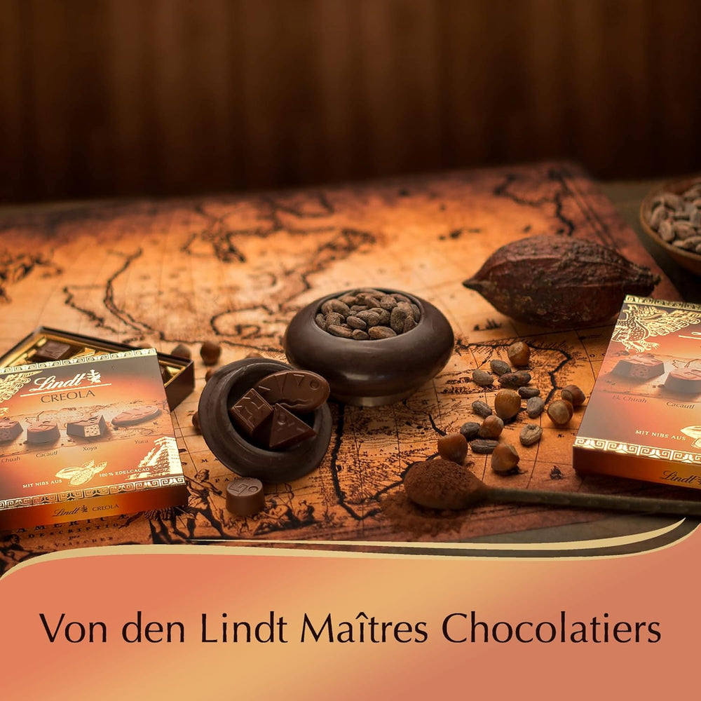 Lindt-Schokolade | Kreolische Pralinenschachtel | 100g | 9 Pralinen in 4 köstlichen Sortimenten, aus 100 % Edelkakao, ohne Alkohol | Schokoladen-Geschenkset