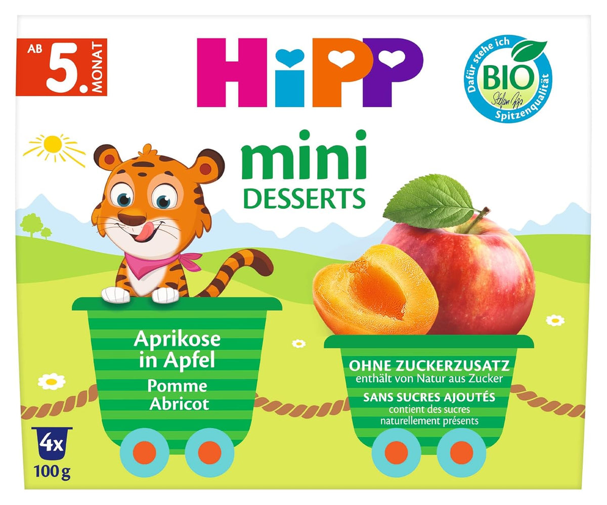 HiPP Bio-Mini-Dessert mit Aprikose und Apfel (Packung à 6 x 4 x 100 g), ab 5 Monaten, im praktischen Becher, ohne Zuckerzusatz, beste Bio-Qualität