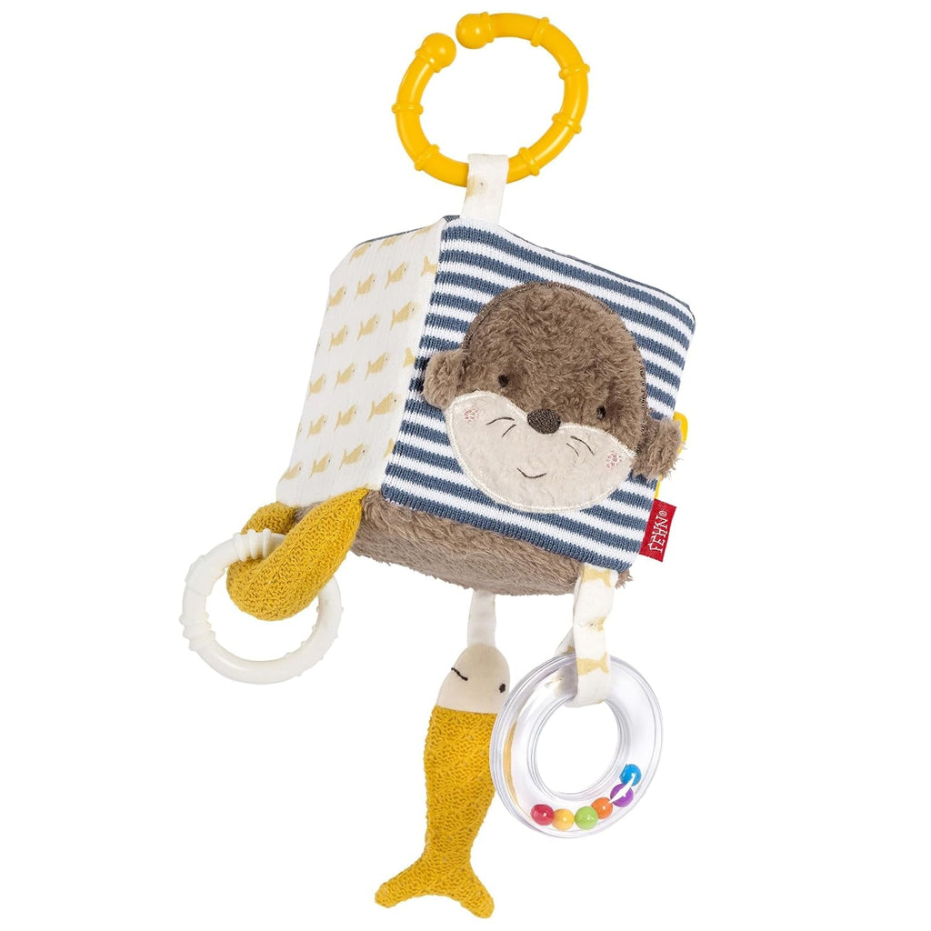 Fehn Activity Cube Otter - Jucărie pentru activități motorii cu elemente de prindere suspendate - Pentru bebeluși și copii mici de la 0+ luni - Dimensiuni: 10 x 10 cm Jucarii Bebe Naty Shop Vidră