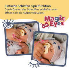BABY Born Lukas in Strampler mit Hundemotiv, 36 cm große Puppe mit 7 Funktionen für Kinder ab 1 Jahr