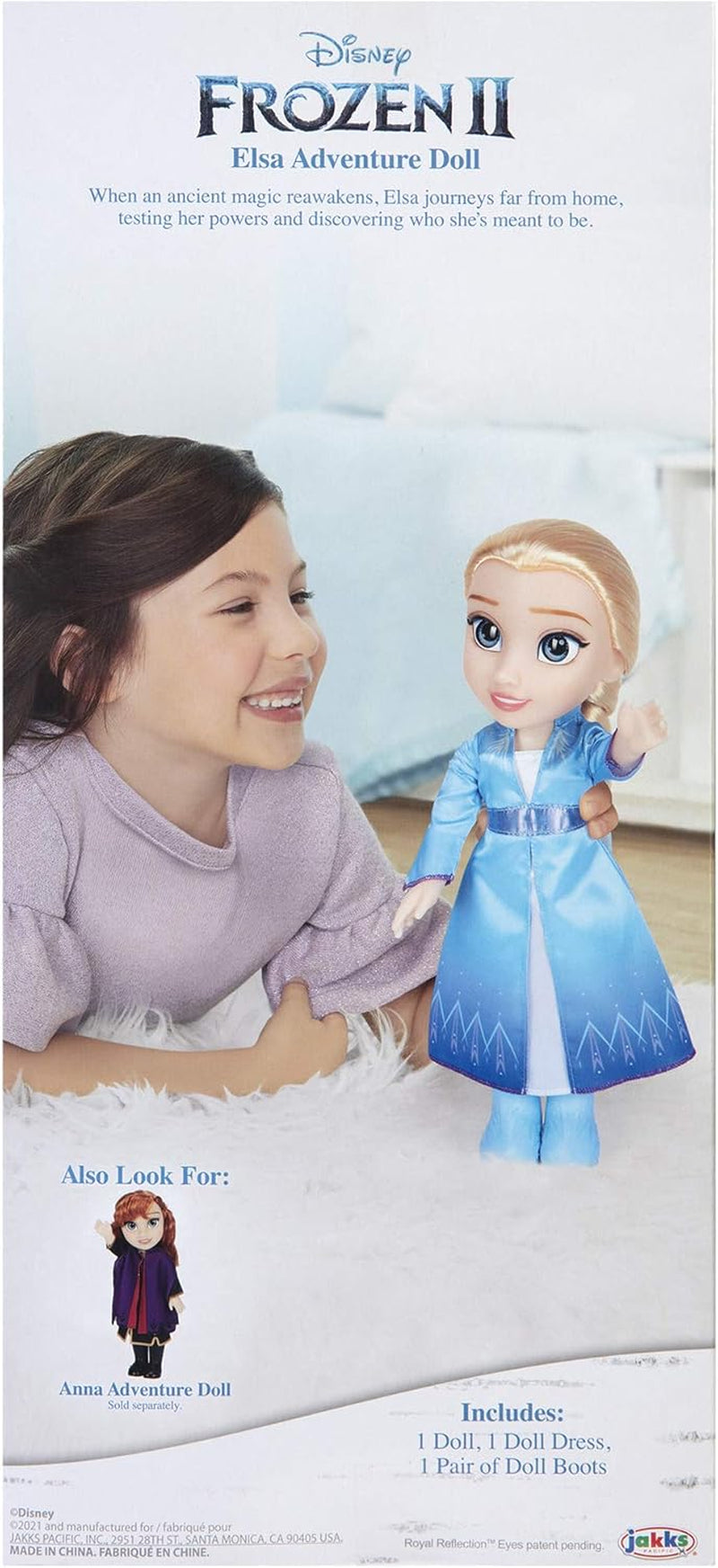 Păpușa Elsa de călătorie Disney Frozen 2, păpușă de 35 cm cu rochie inspirată din filmele cult, cizme și păr lung împletit pentru distracție suplimentară în joacă, pentru fete cu vârsta de 3 ani și peste
