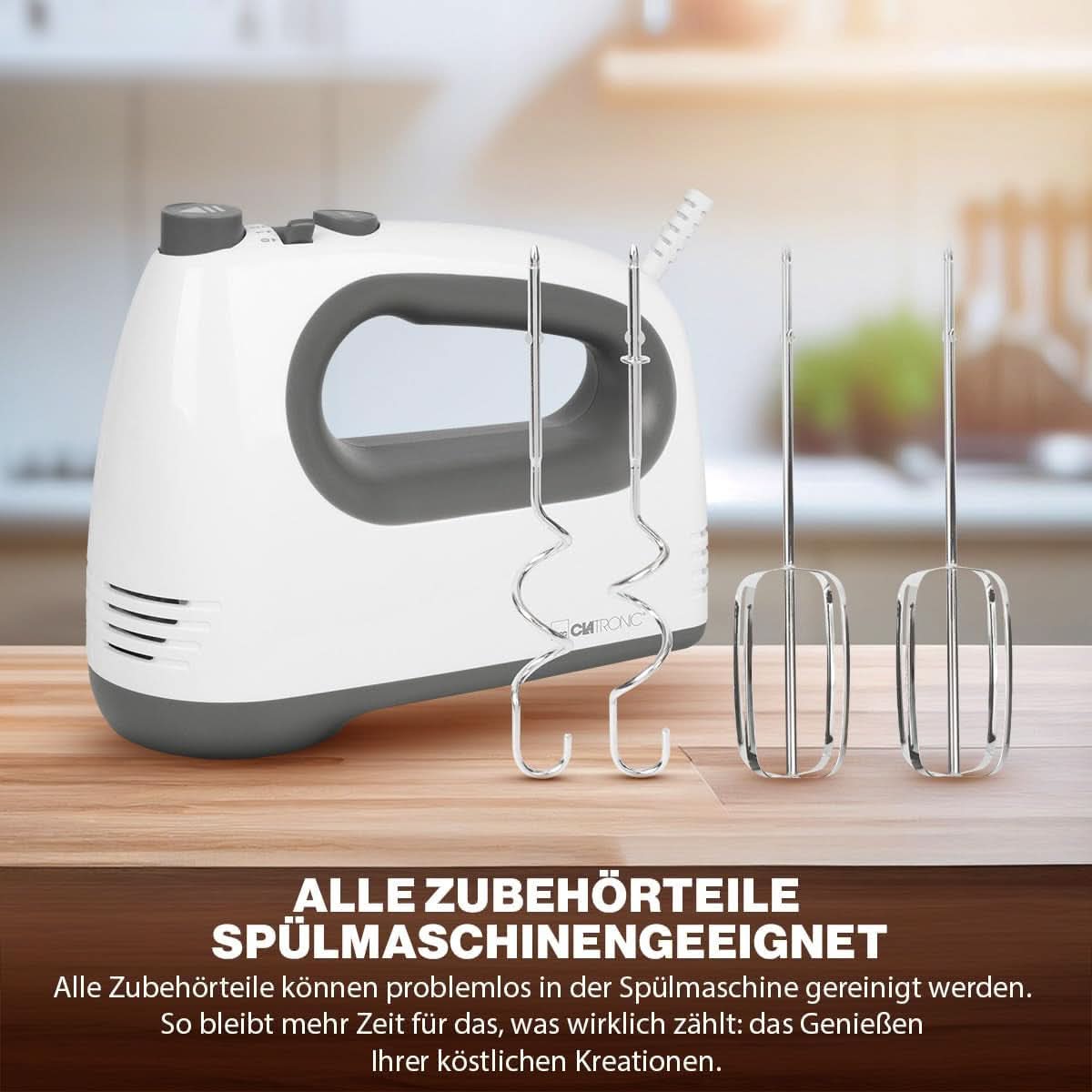 Clatronic Mixer | Kraftvoller 400 Watt-Motor | Handmixer | Turbostufe & 5 Geschwindigkeitsstufen | Handmixer | Spülmaschinengeeignete Edelstahlquirle und -Knethaken | HM 3775 Küche Naty Shop